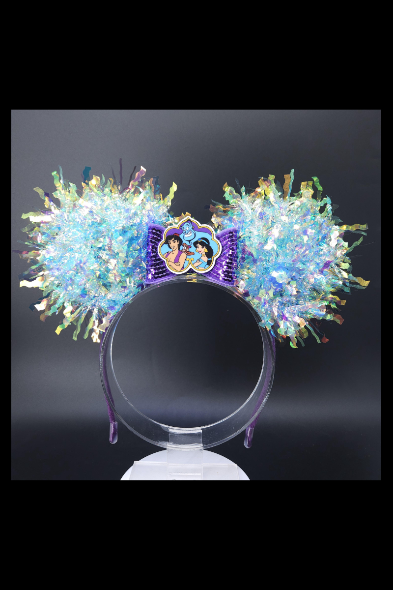 Aladdin Light Up Mickey Ears | Blue Holographic Iridescent Holographic Headband