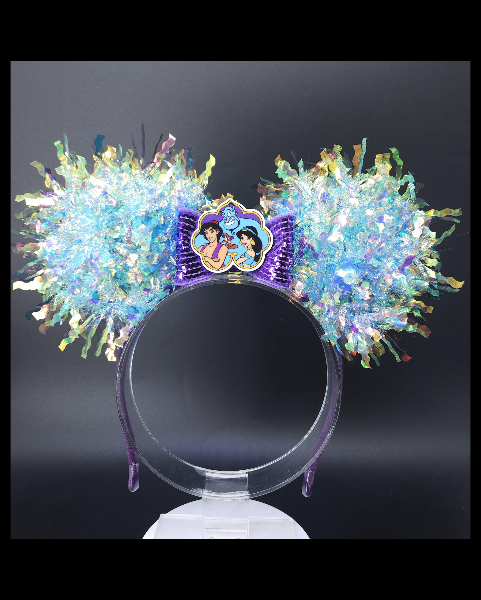 Aladdin Light Up Mickey Ears | Blue Holographic Iridescent Holographic Headband