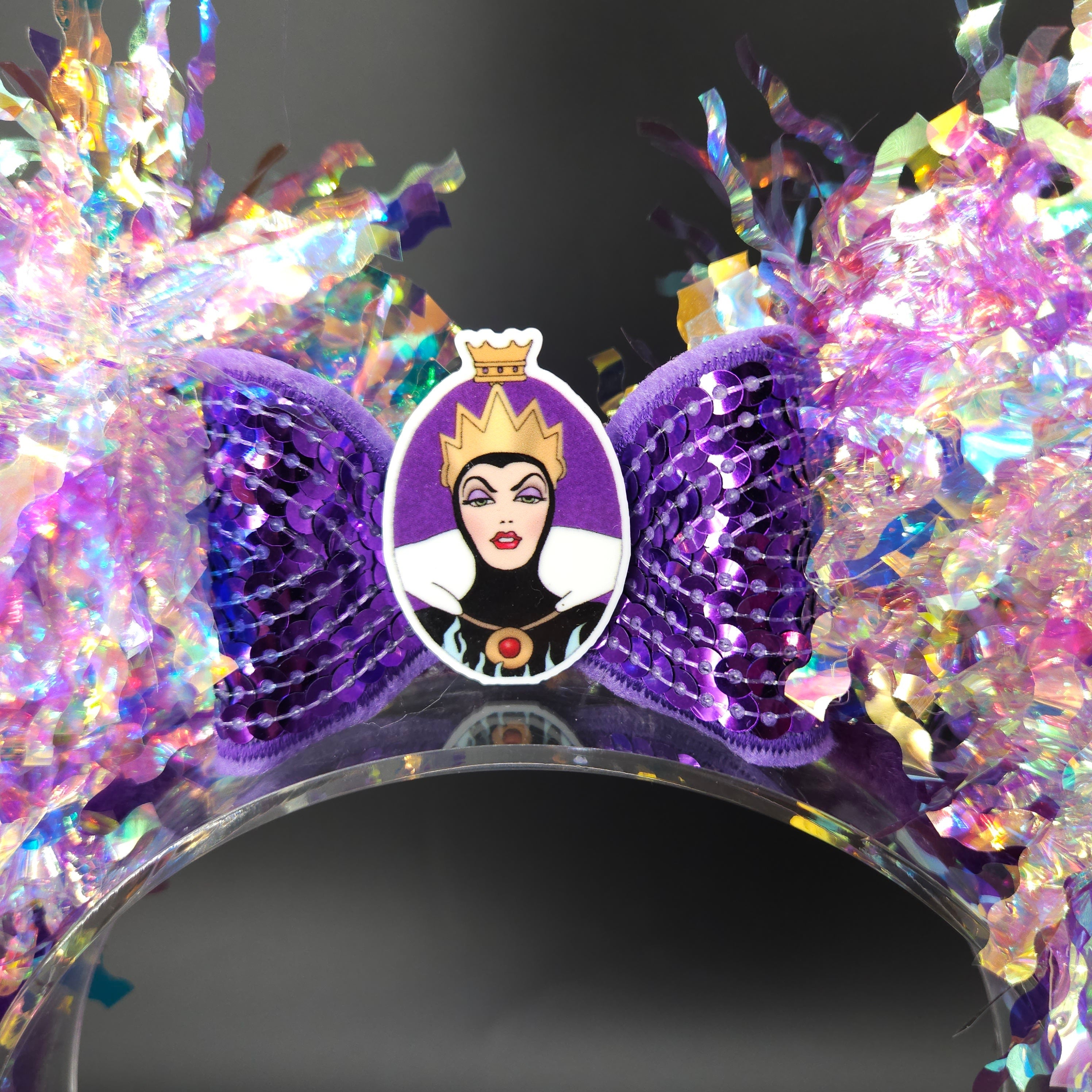 Evil Queen Mickey Ears: Light Up Iridescent Purple Villain DisneyBound Headband, Halloween Party Accessory