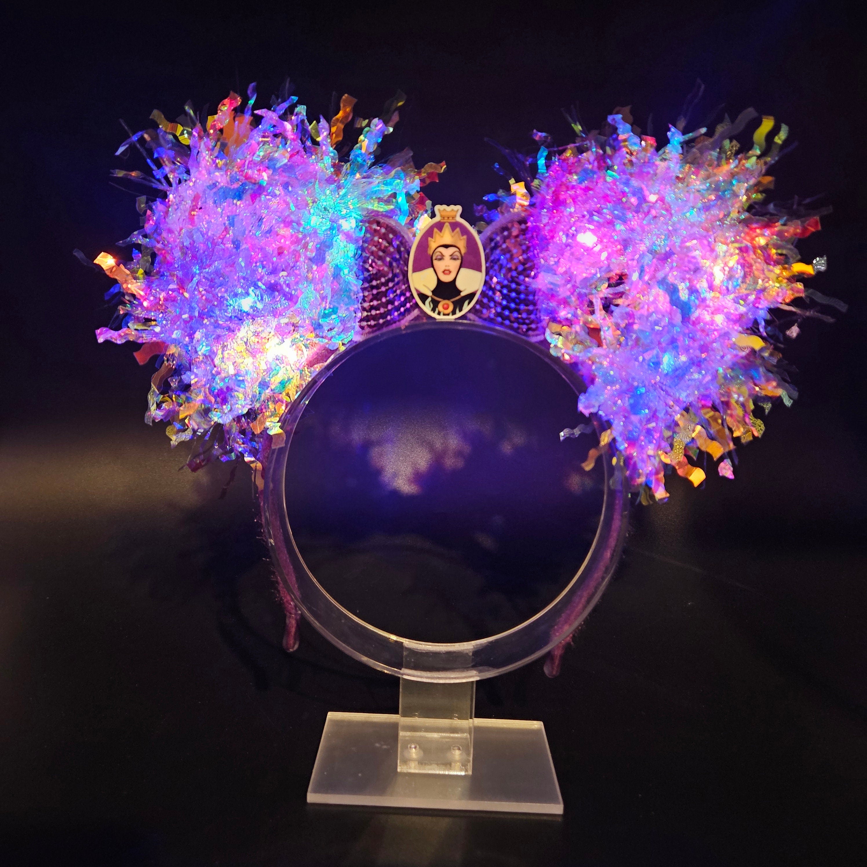 Evil Queen Mickey Ears: Light Up Iridescent Purple Villain DisneyBound Headband, Halloween Party Accessory