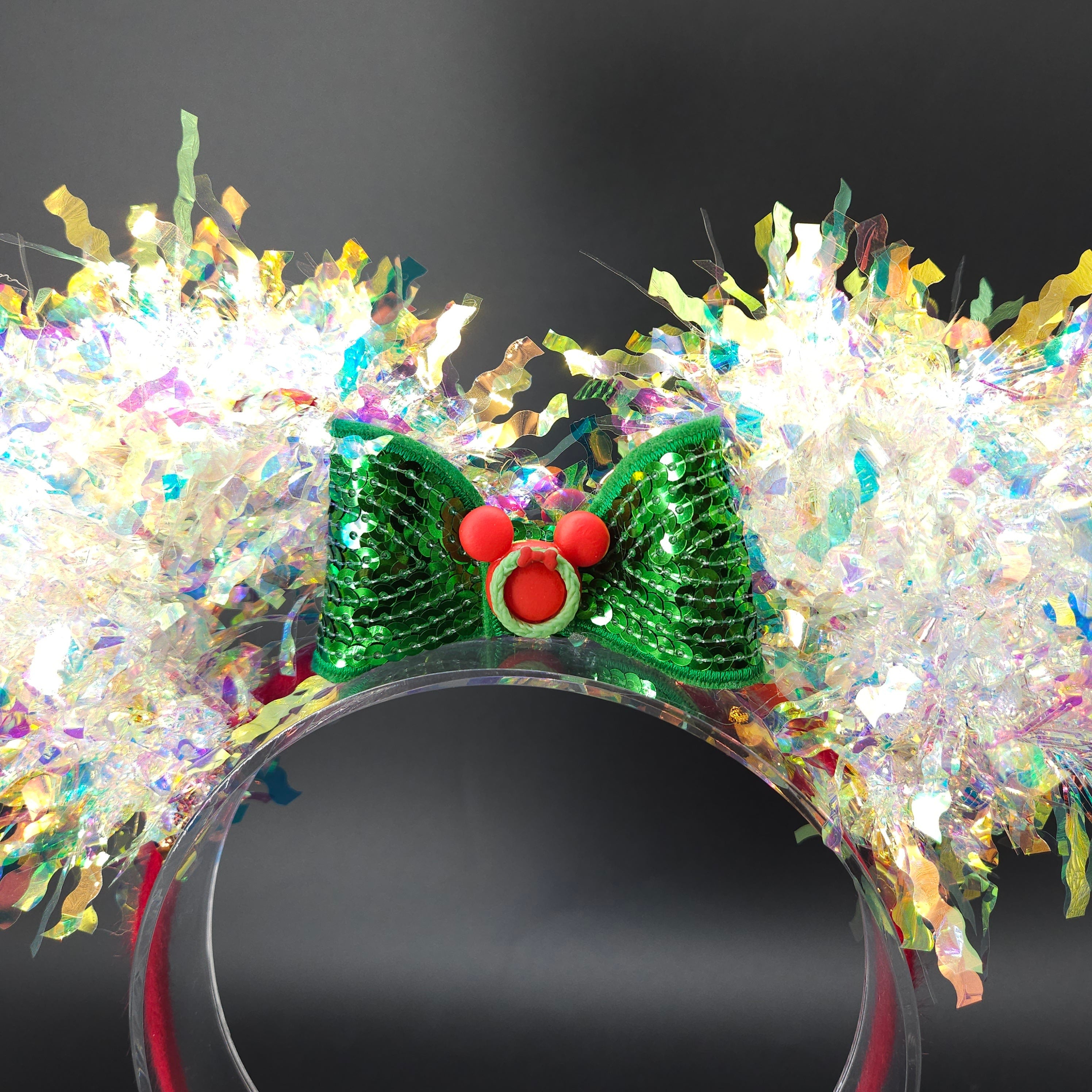 Light Up Christmas Mickey Ears: Iridescent Holiday Wreath Headband