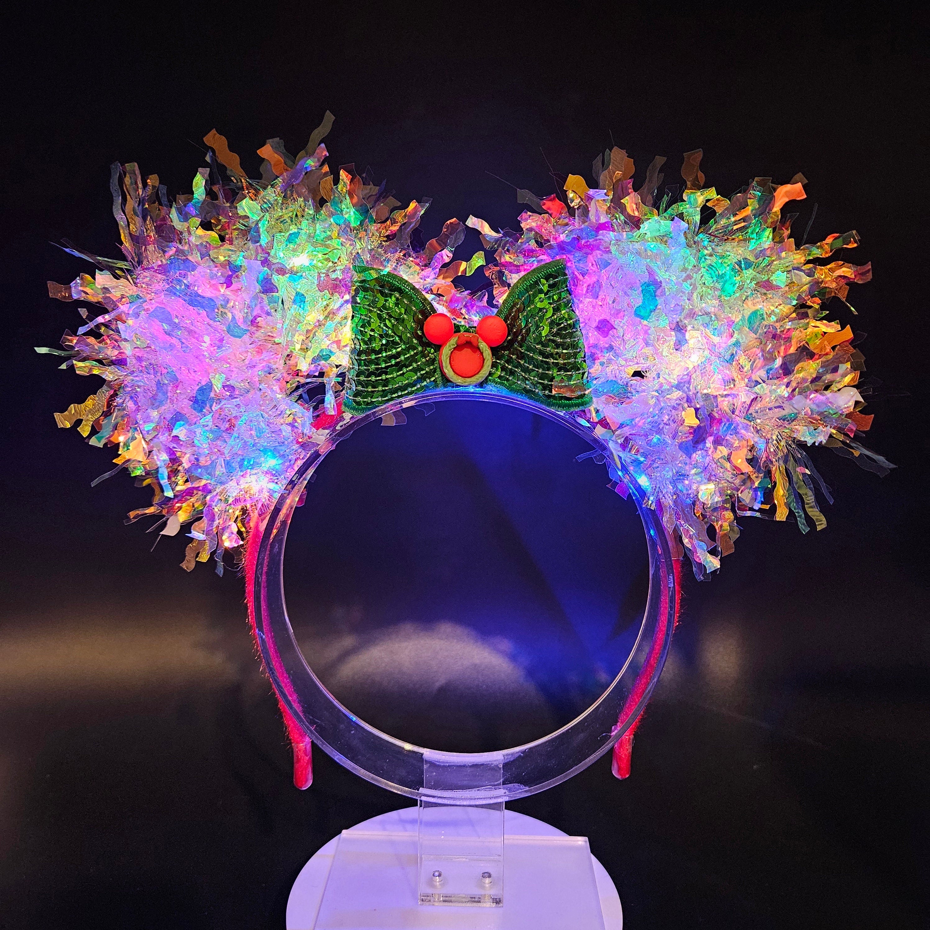 Light Up Christmas Mickey Ears: Iridescent Holiday Wreath Headband