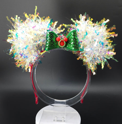 Light Up Christmas Mickey Ears: Iridescent Holiday Wreath Headband