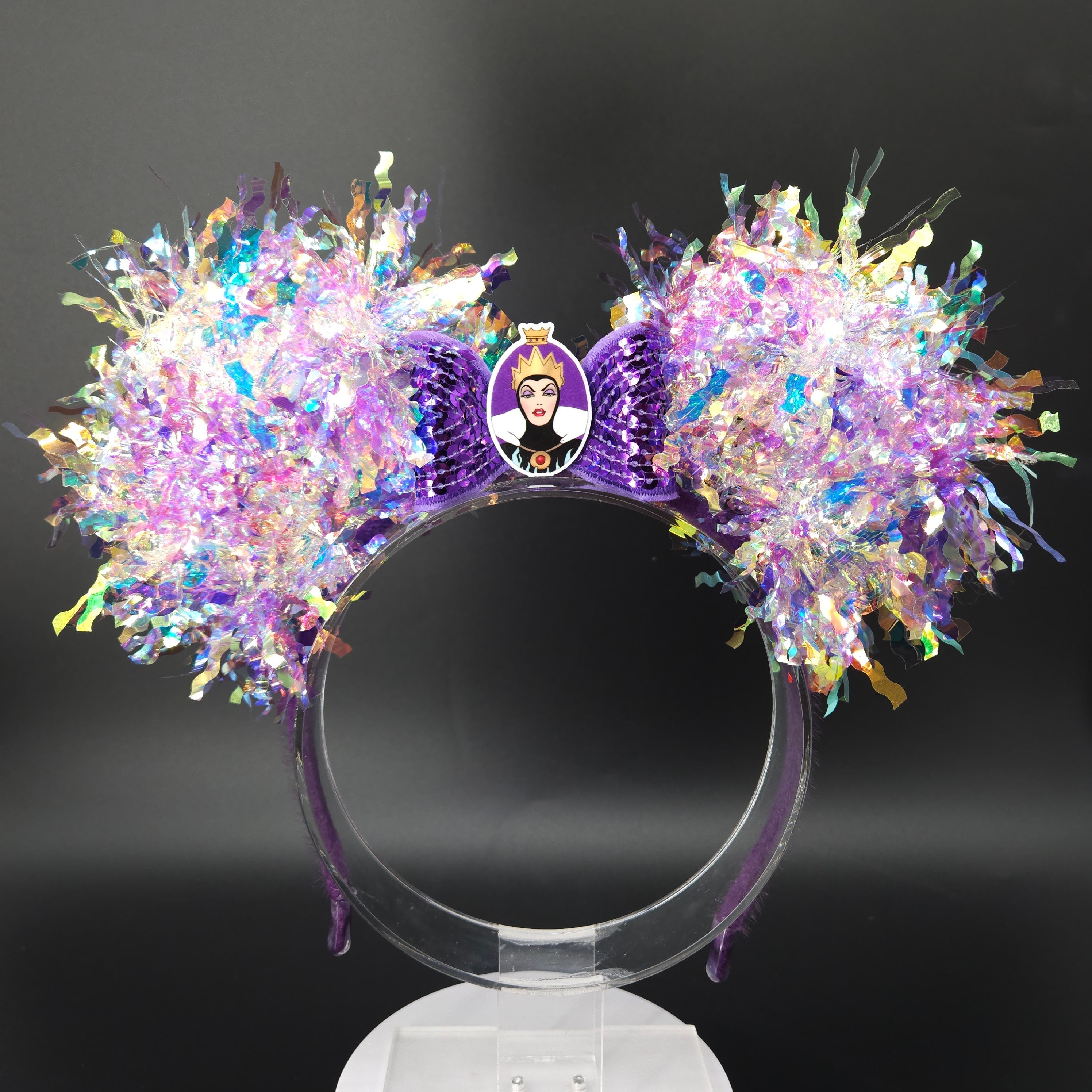 Evil Queen Mickey Ears: Light Up Iridescent Purple Villain DisneyBound Headband, Halloween Party Accessory