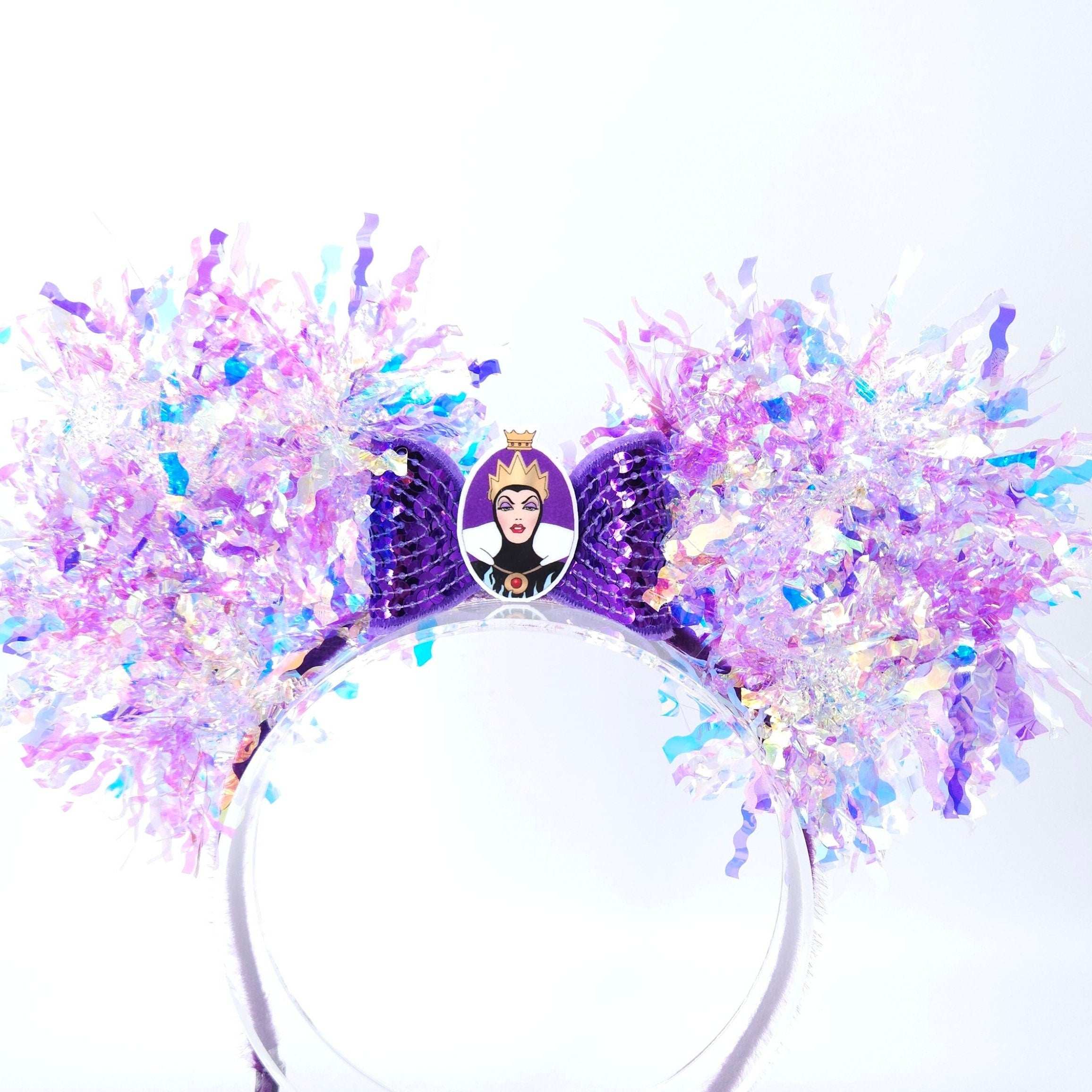 Evil Queen Mickey Ears: Light Up Iridescent Purple Villain DisneyBound Headband, Halloween Party Accessory