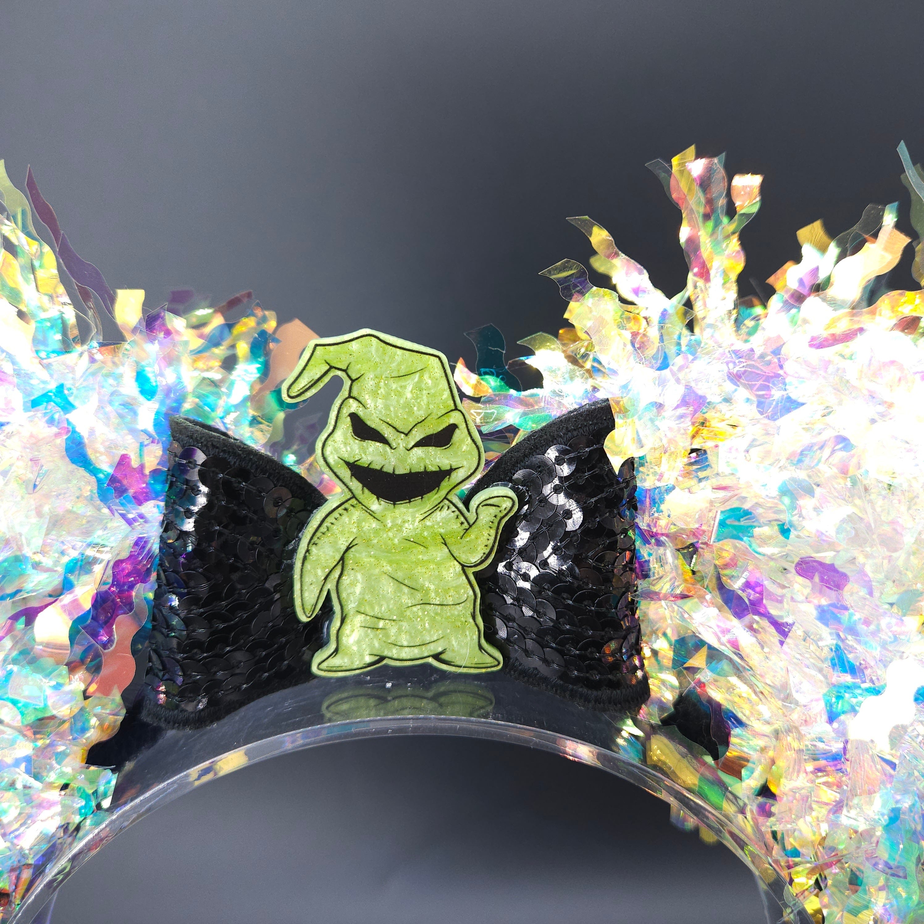 Oogie Boogie Light-Up Mickey Ears: Iridescent Nightmare Before Christmas DisneyBound Headband, Halloween Party Accessory