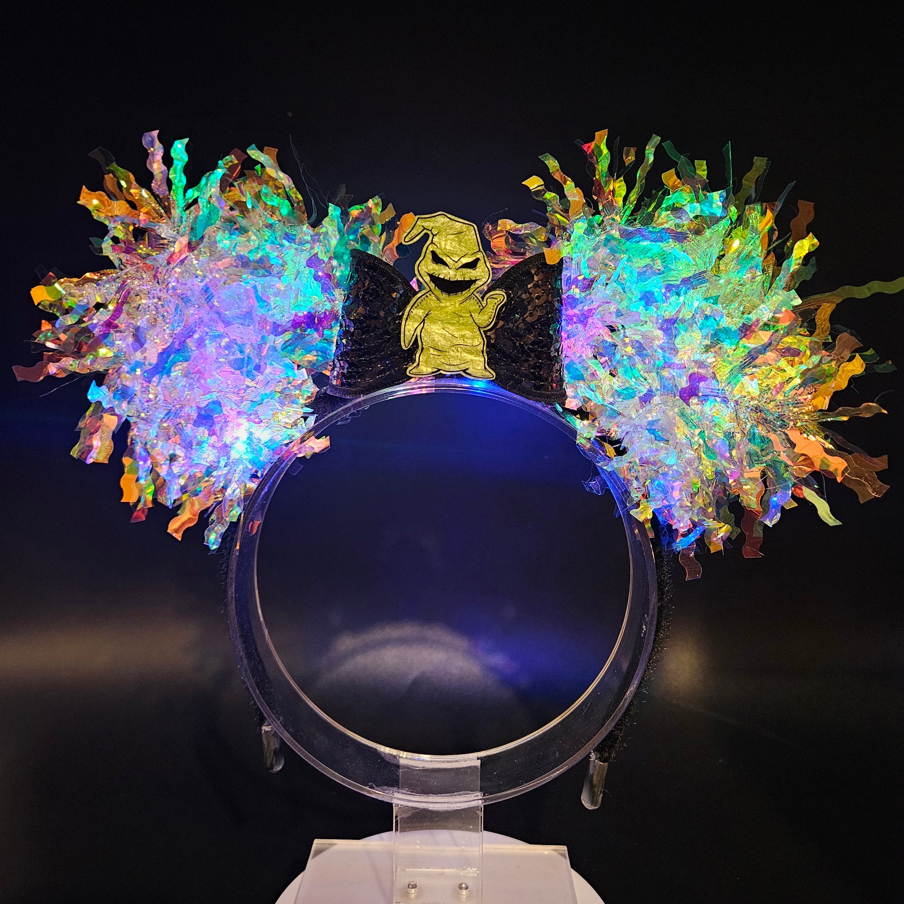 Oogie Boogie Light-Up Mickey Ears: Iridescent Nightmare Before Christmas DisneyBound Headband, Halloween Party Accessory