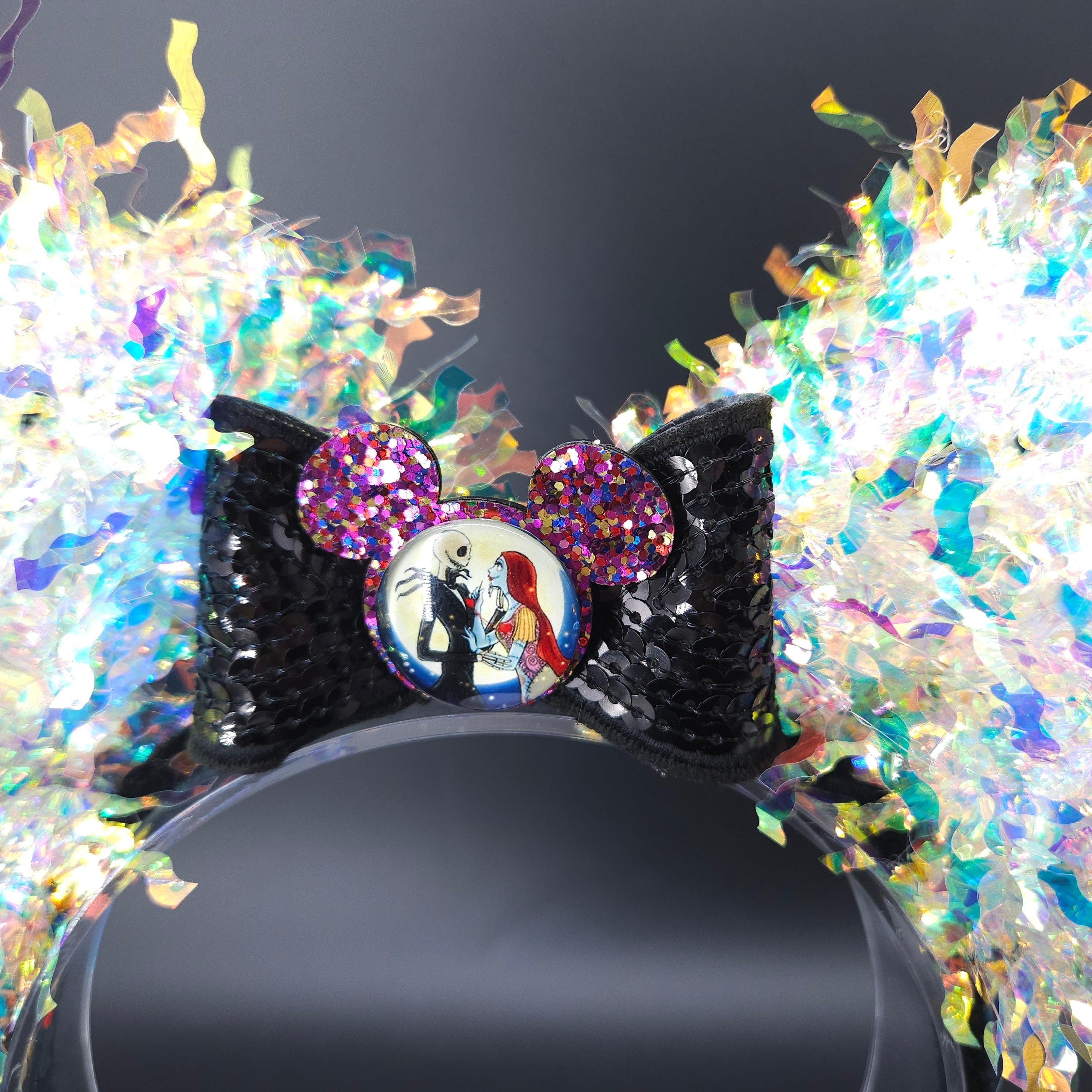 Jack and Sally Mickey Ears: Light Up Nightmare Before Christmas Headband, Halloween Party Accessory