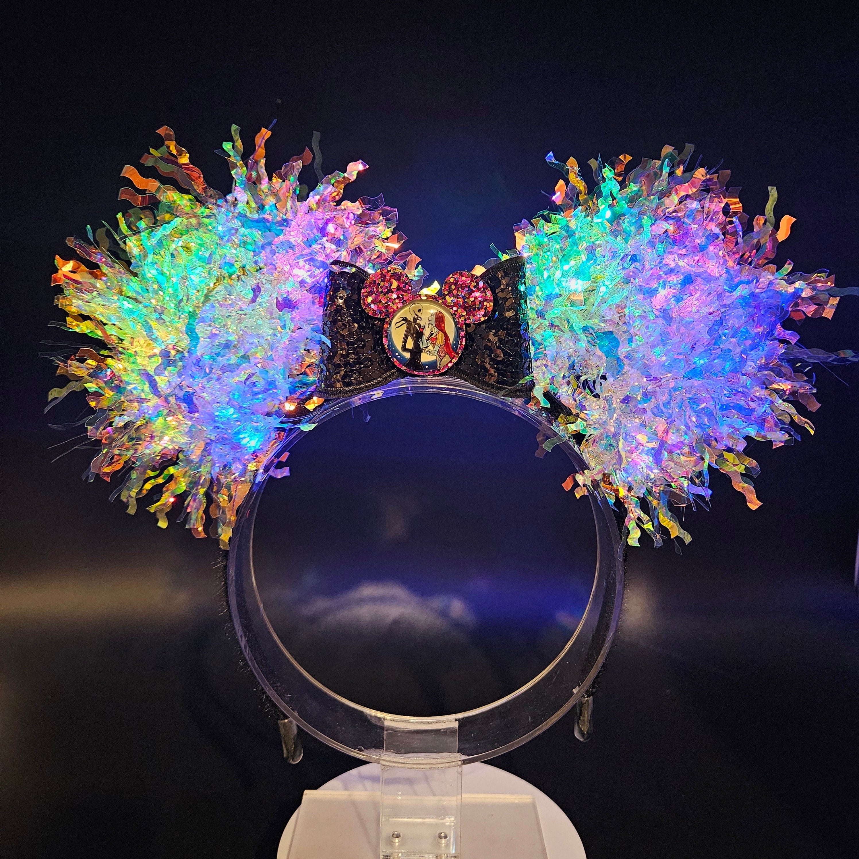 Jack and Sally Mickey Ears: Light Up Nightmare Before Christmas Headband, Halloween Party Accessory