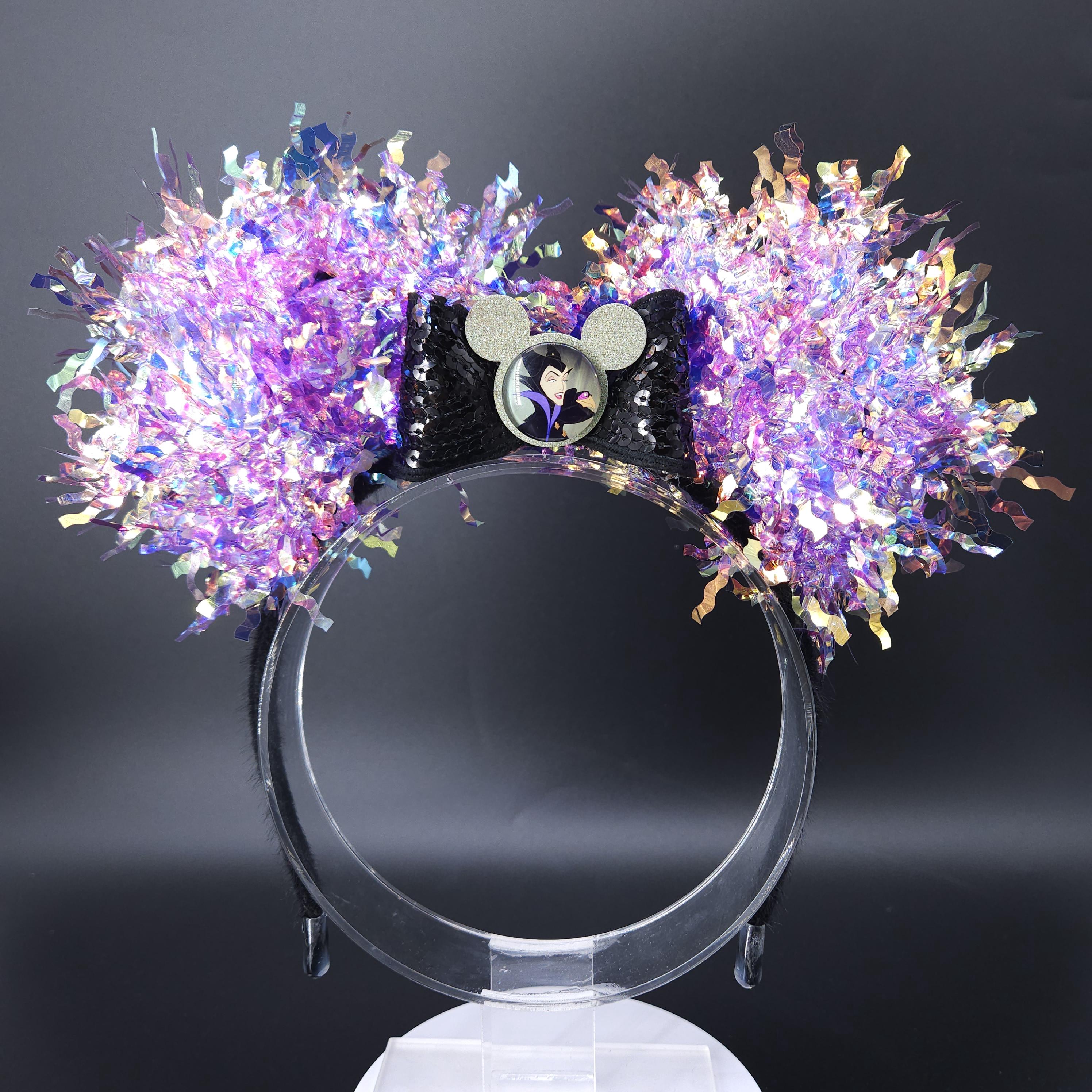 Maleficent Mickey Ears: Purple Light-Up Villain DisneyBound Headband, Halloween Party Accessory
