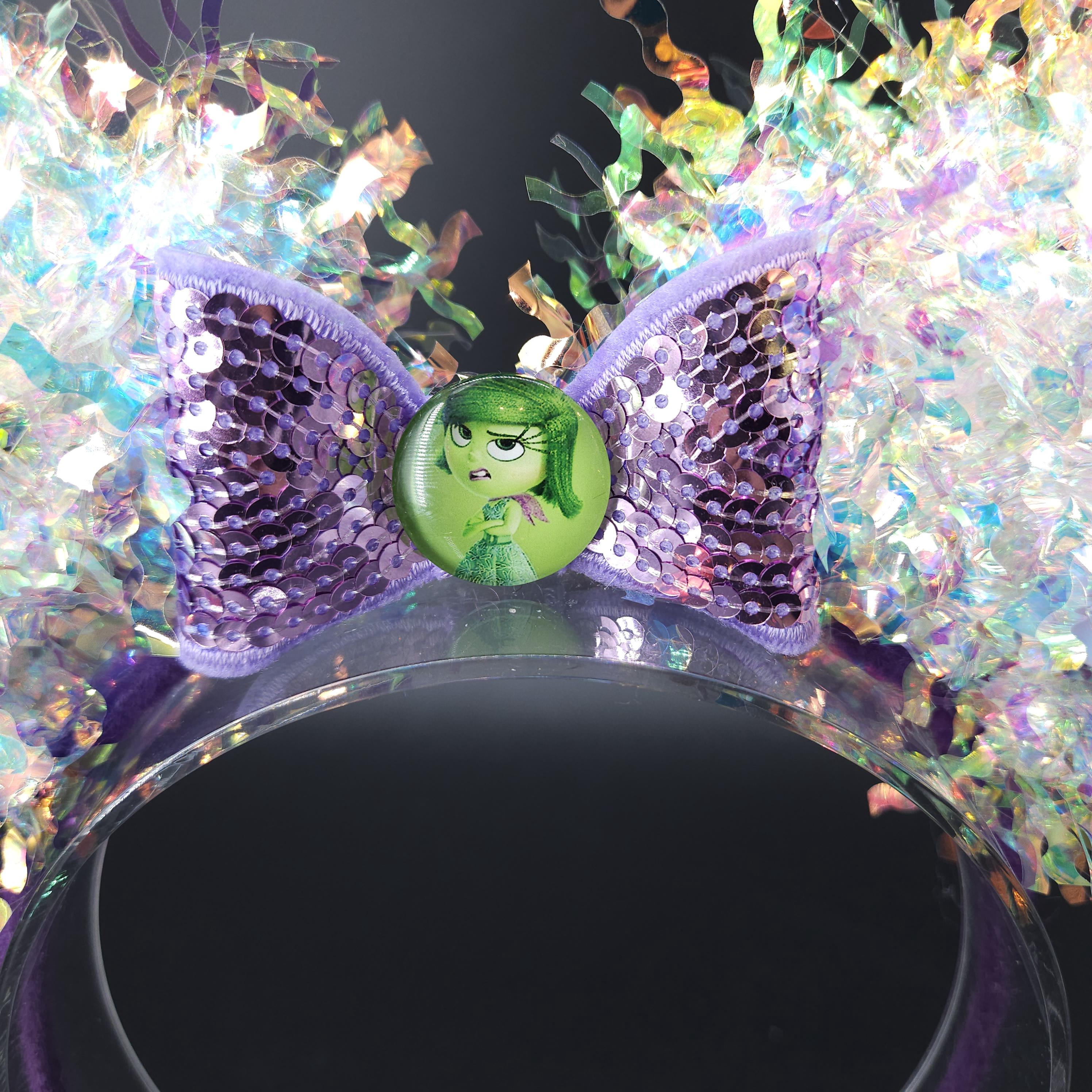 Disgust Mickey Ears: Light Up Core Memory Inside Out Iridescent Park Headband