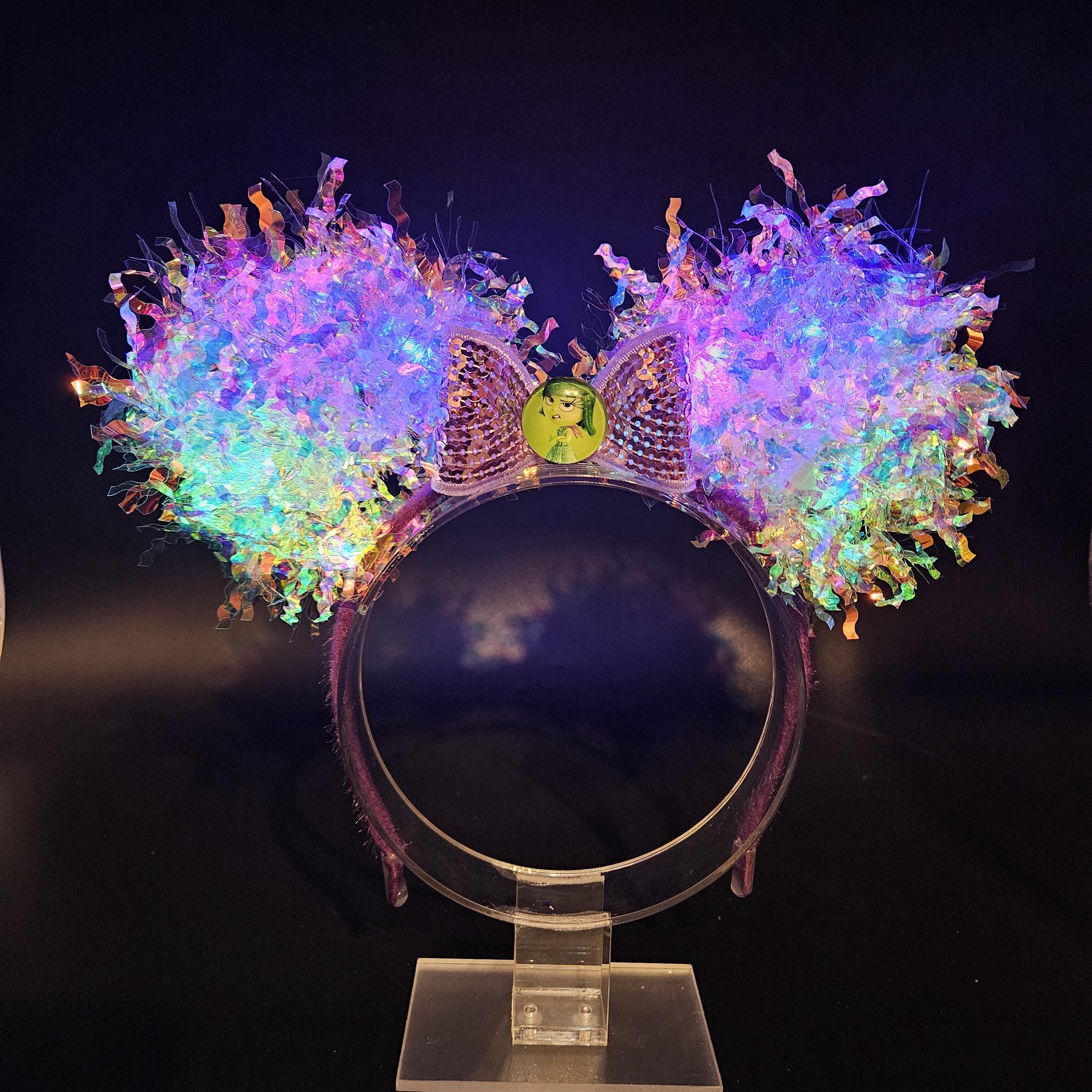 Disgust Mickey Ears: Light Up Core Memory Inside Out Iridescent Park Headband
