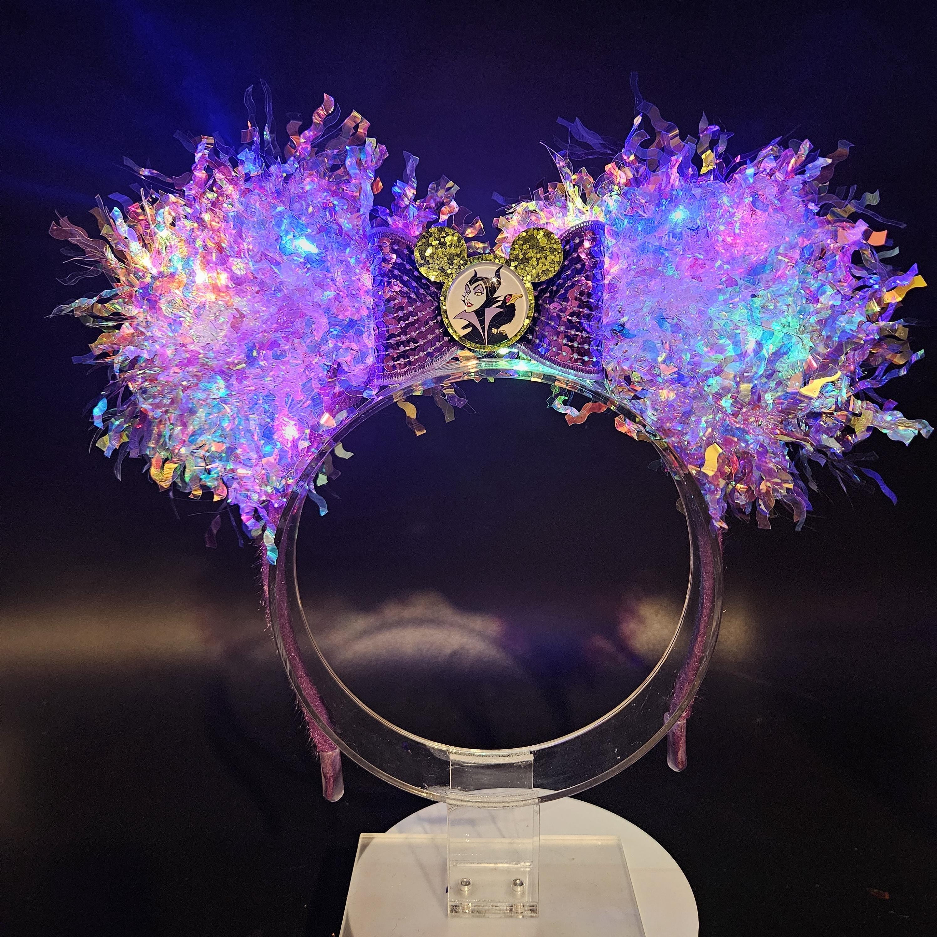 Maleficent Light Up Minnie Ears: Iridescent Villain DisneyBound Headband, Halloween Party Accessory