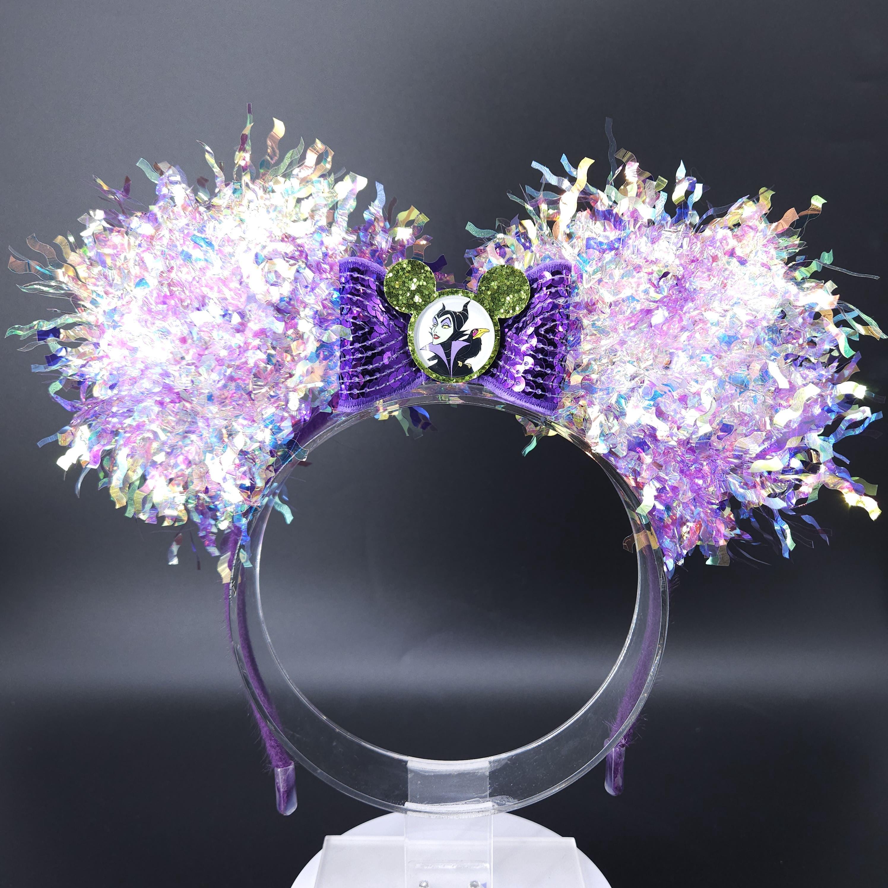 Maleficent Light Up Minnie Ears: Iridescent Villain DisneyBound Headband, Halloween Party Accessory