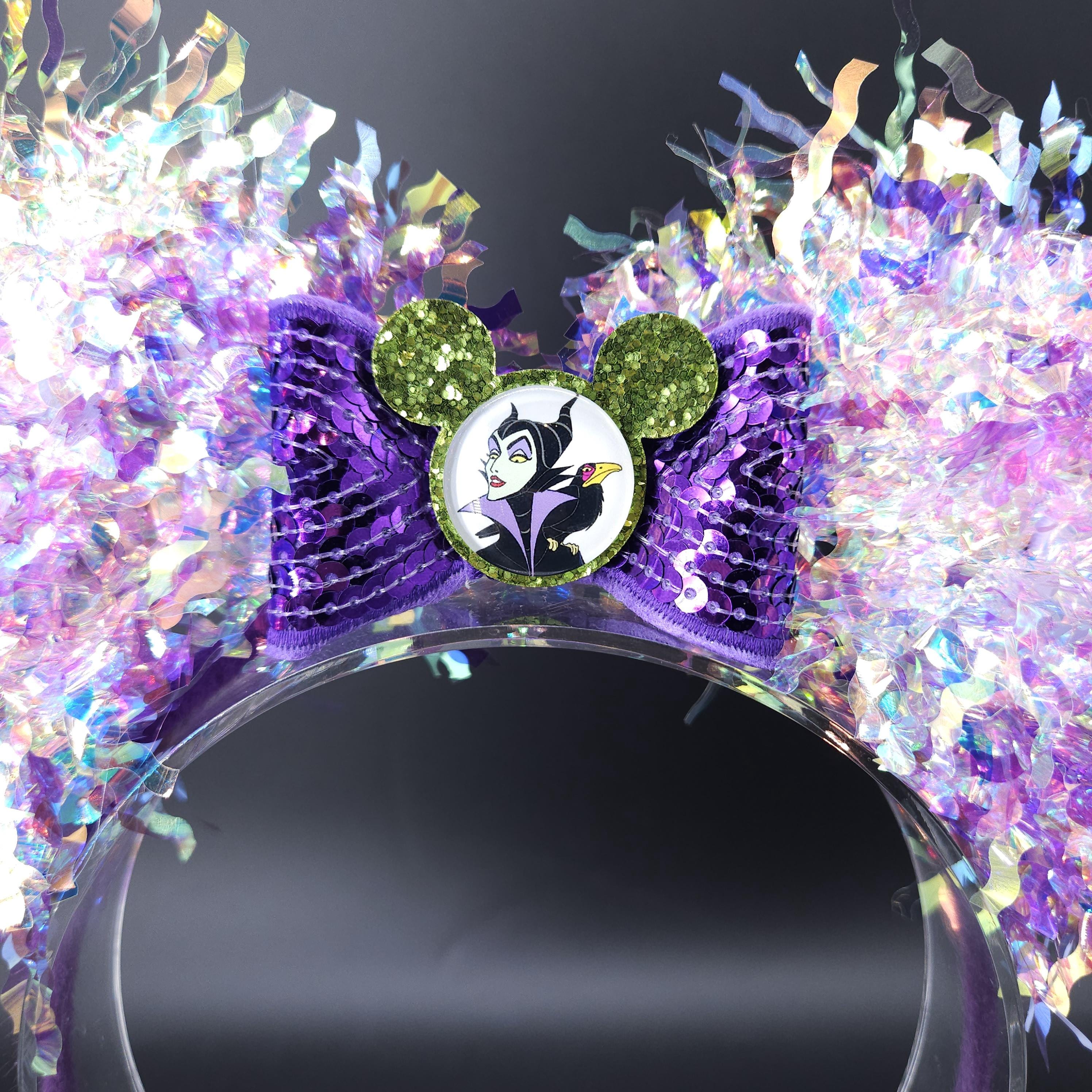 Maleficent Light Up Minnie Ears: Iridescent Villain DisneyBound Headband, Halloween Party Accessory