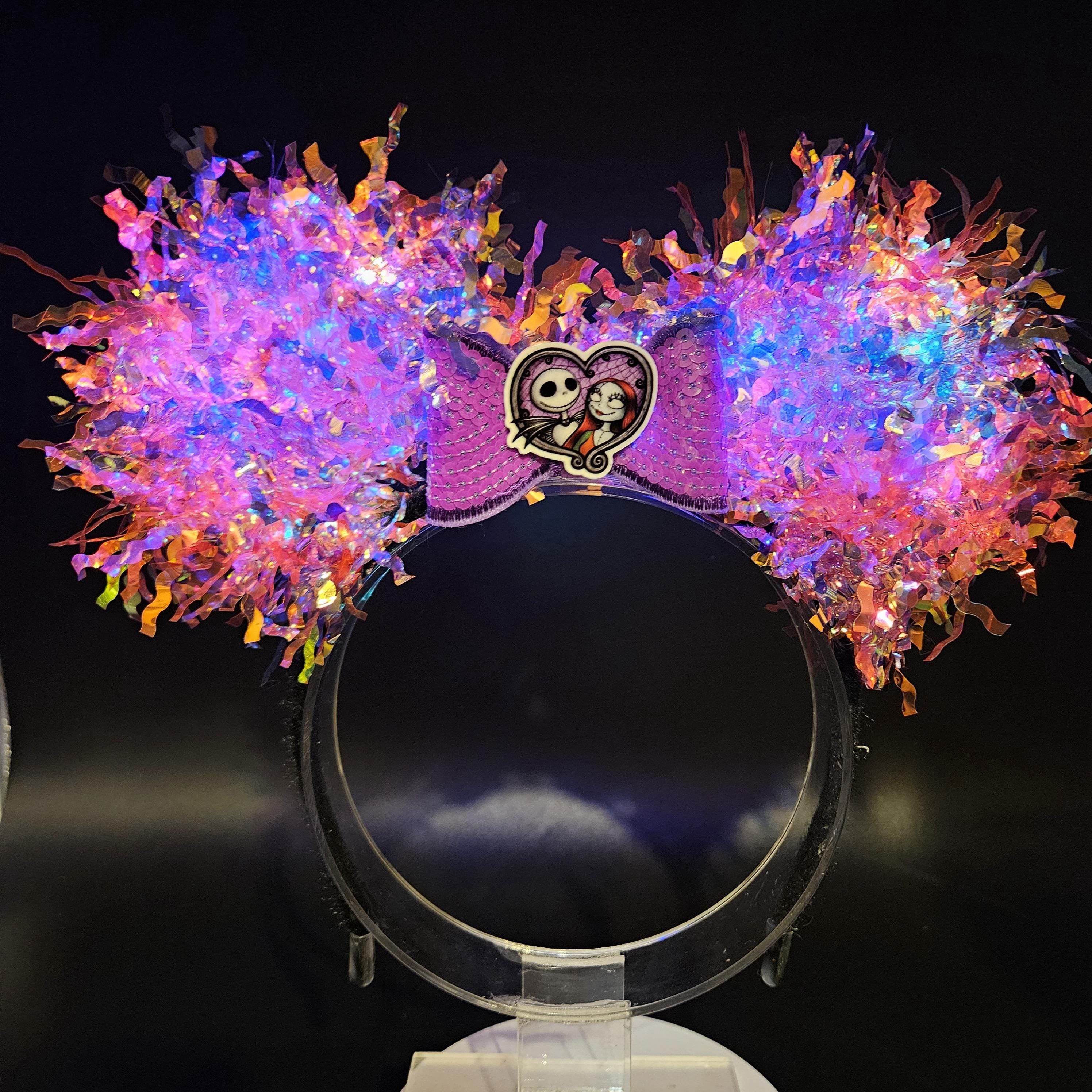 Jack and Sally Light-Up Mickey Ears: Nightmare Before Christmas DisneyBound Headband, Halloween Party Accessory