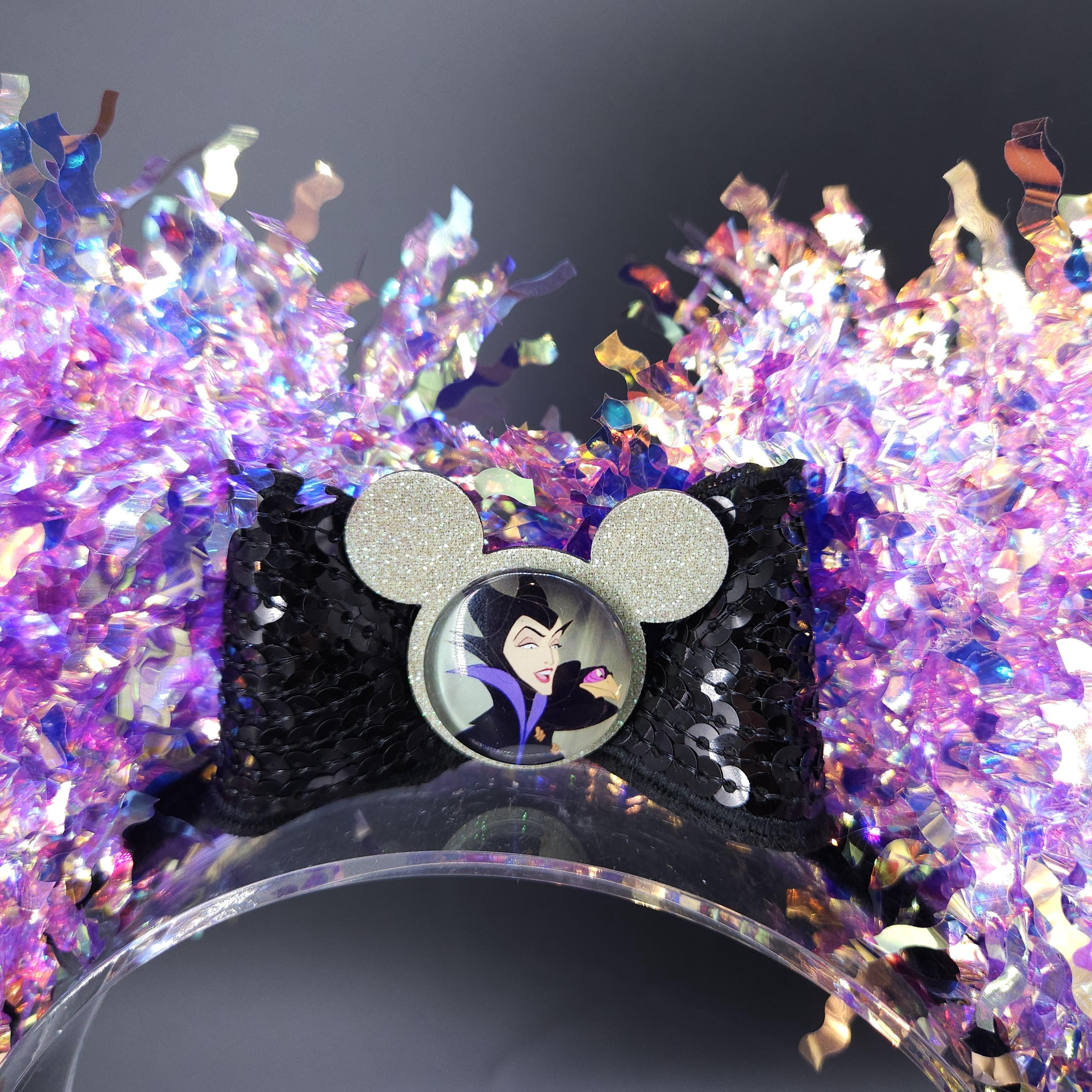 Maleficent Mickey Ears: Purple Light-Up Villain DisneyBound Headband, Halloween Party Accessory