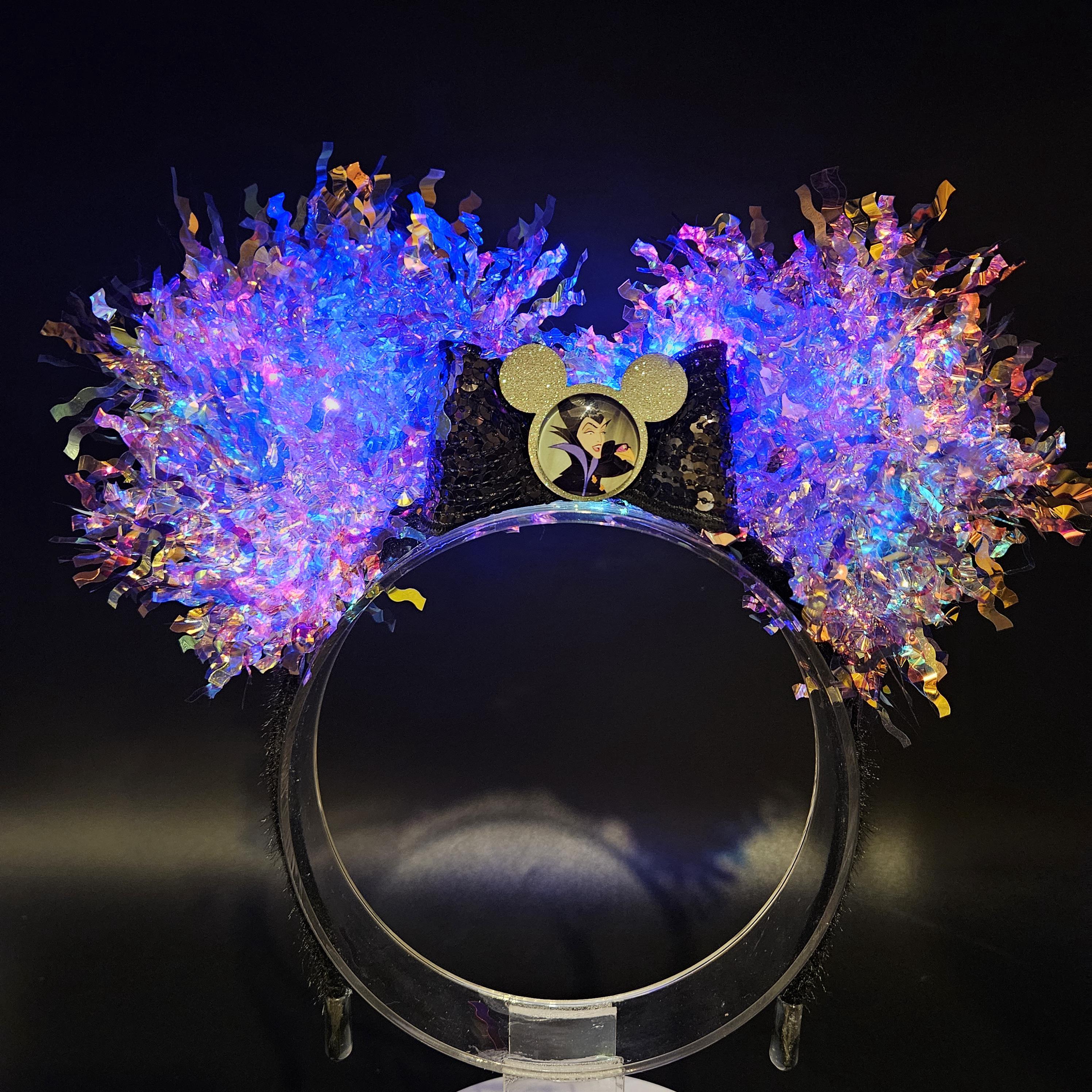Maleficent Mickey Ears: Purple Light-Up Villain DisneyBound Headband, Halloween Party Accessory
