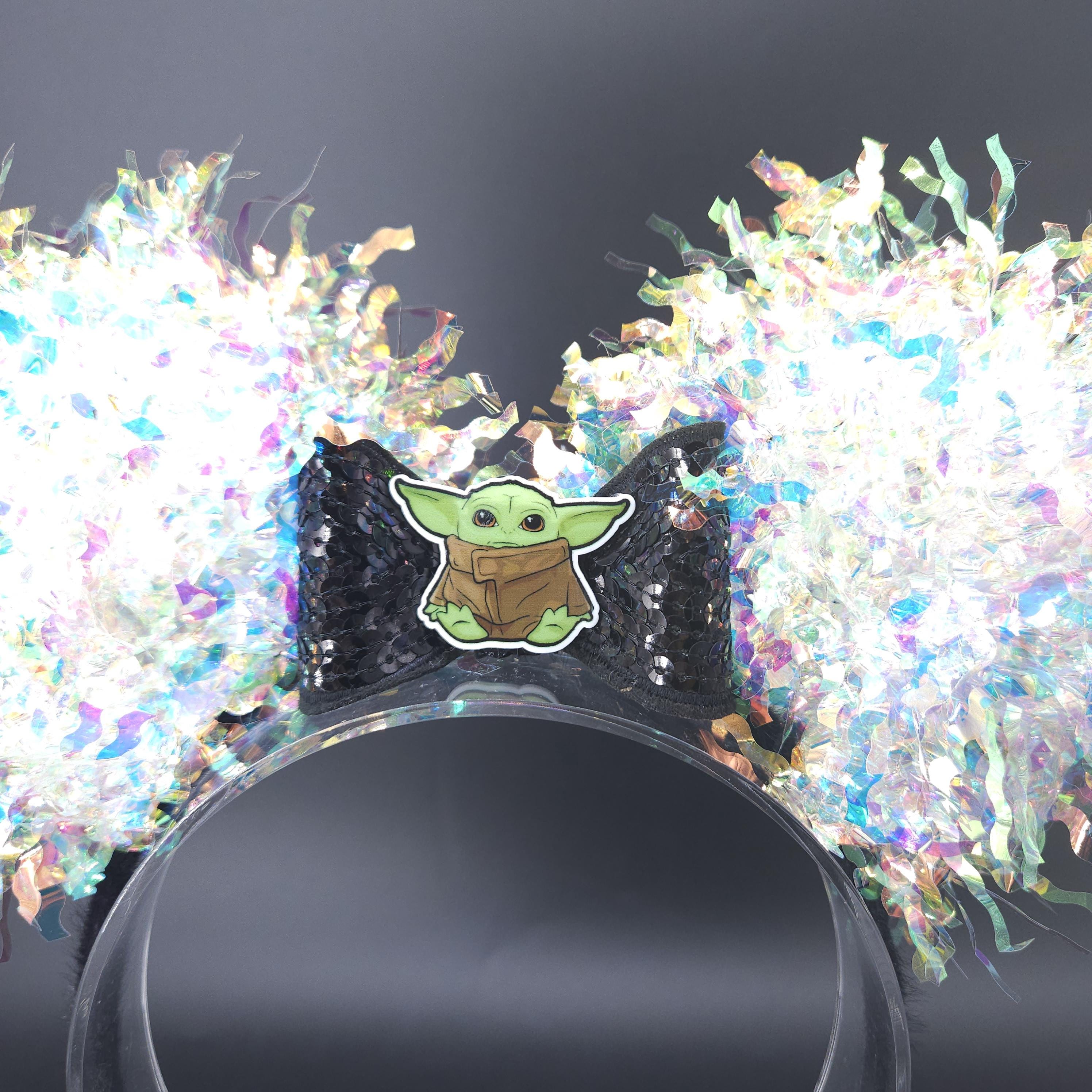 Grogu Mickey Ears: Light Up Baby Yoda Iridescent Park Headband