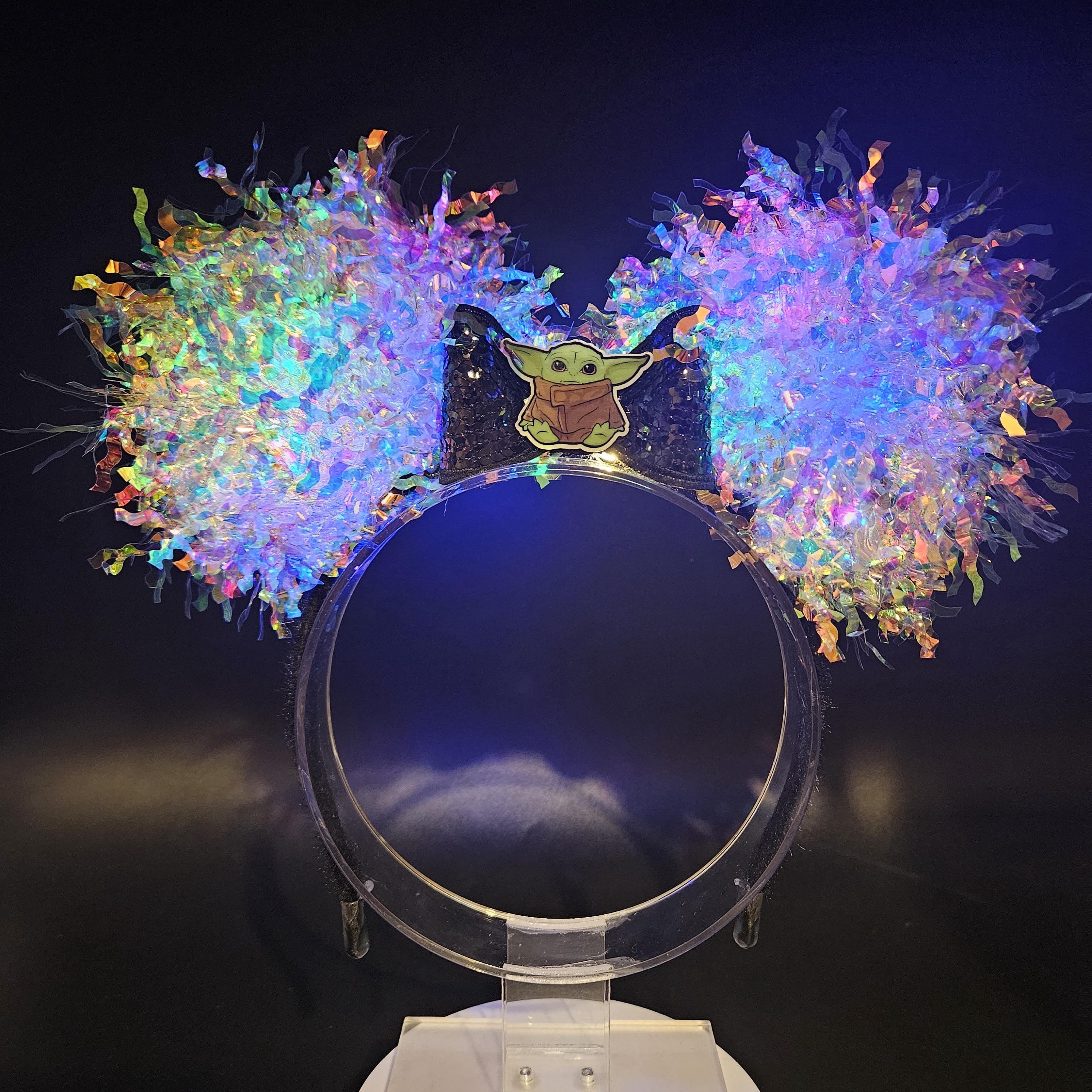 Grogu Mickey Ears: Light Up Baby Yoda Iridescent Park Headband