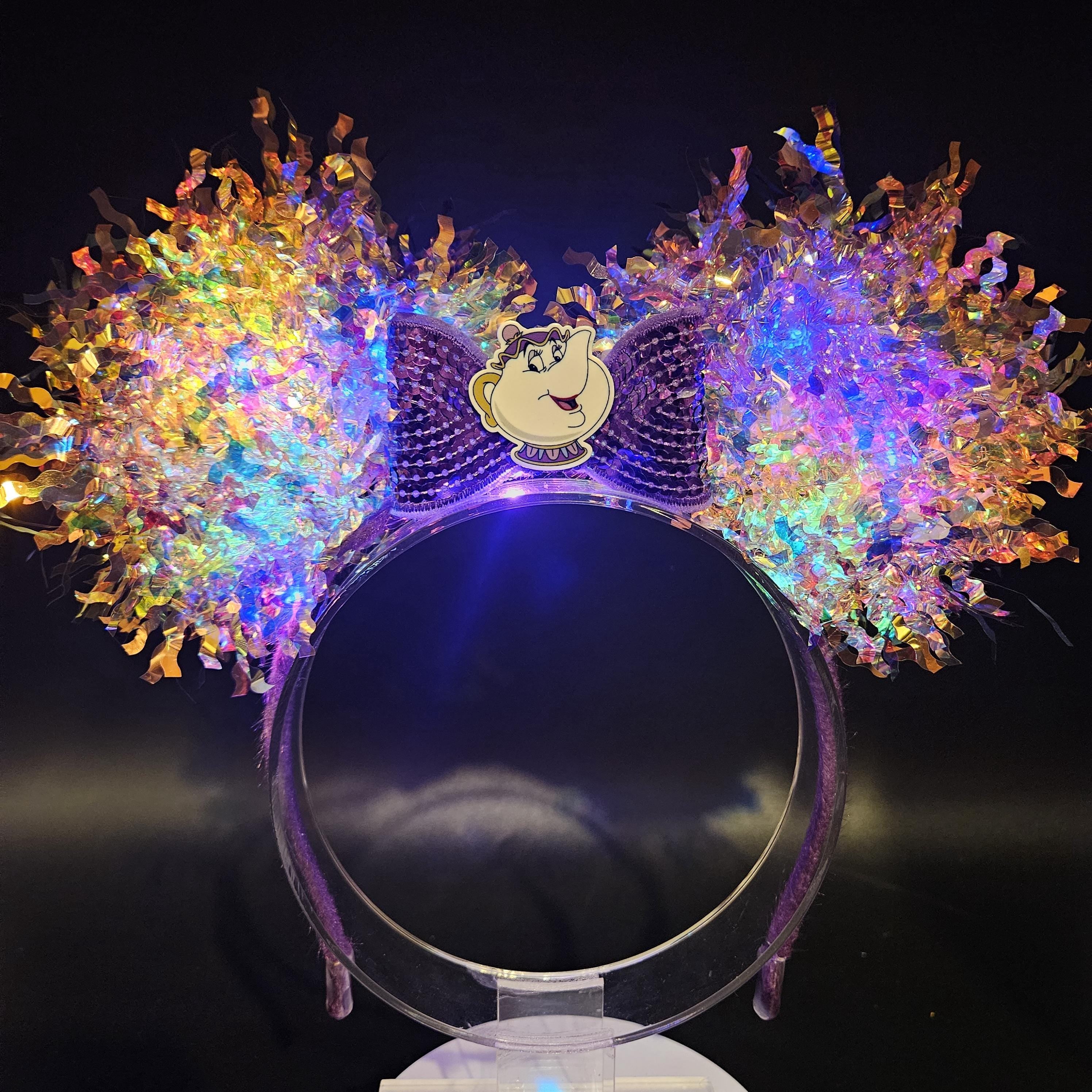 Mrs. Potts Minnie Ears: Light Up Beauty and Beast Iridescent Park Headband