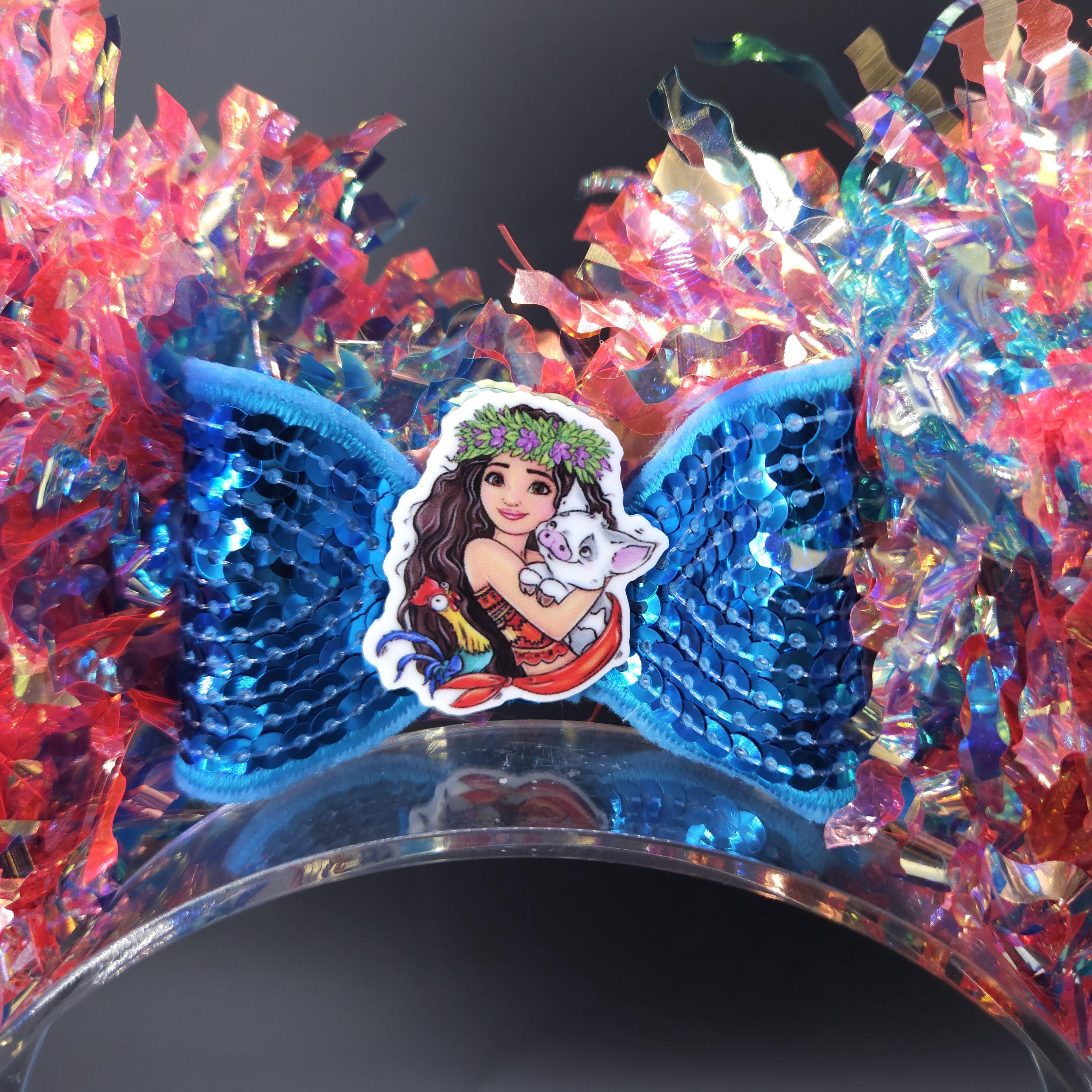 Moana Minnie Ears: Light Up Pua Hei-Hei Teal & Coral Mouse Headband