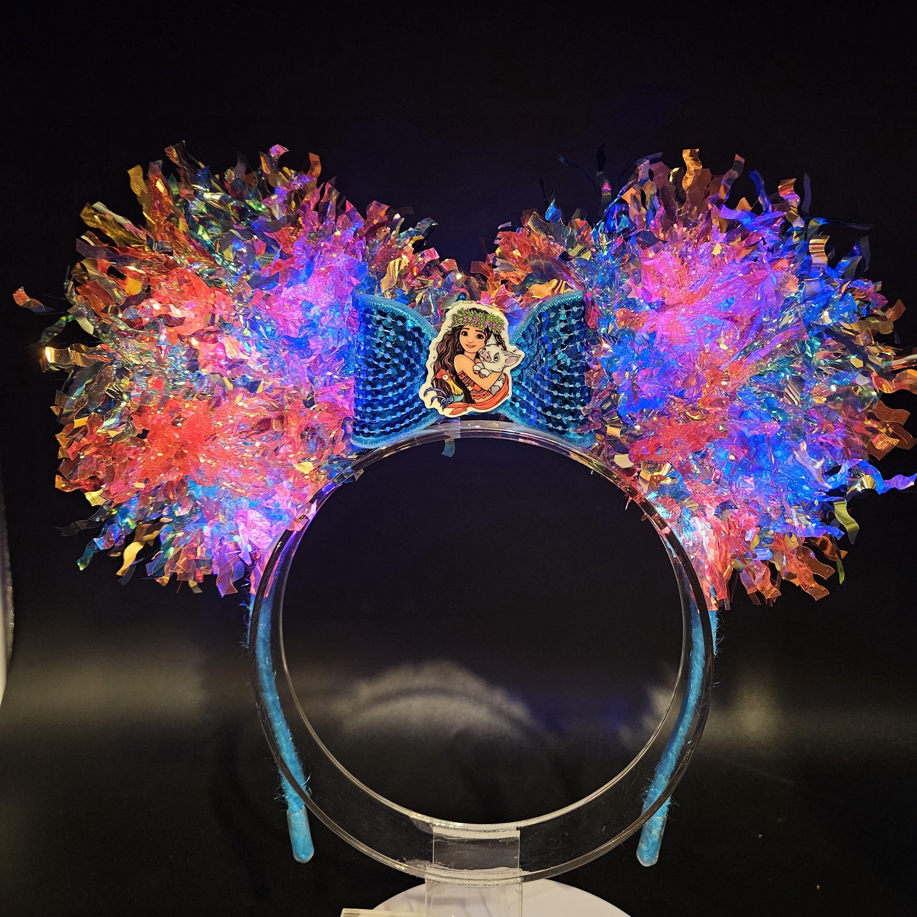 Moana Minnie Ears: Light Up Pua Hei-Hei Teal & Coral Mouse Headband