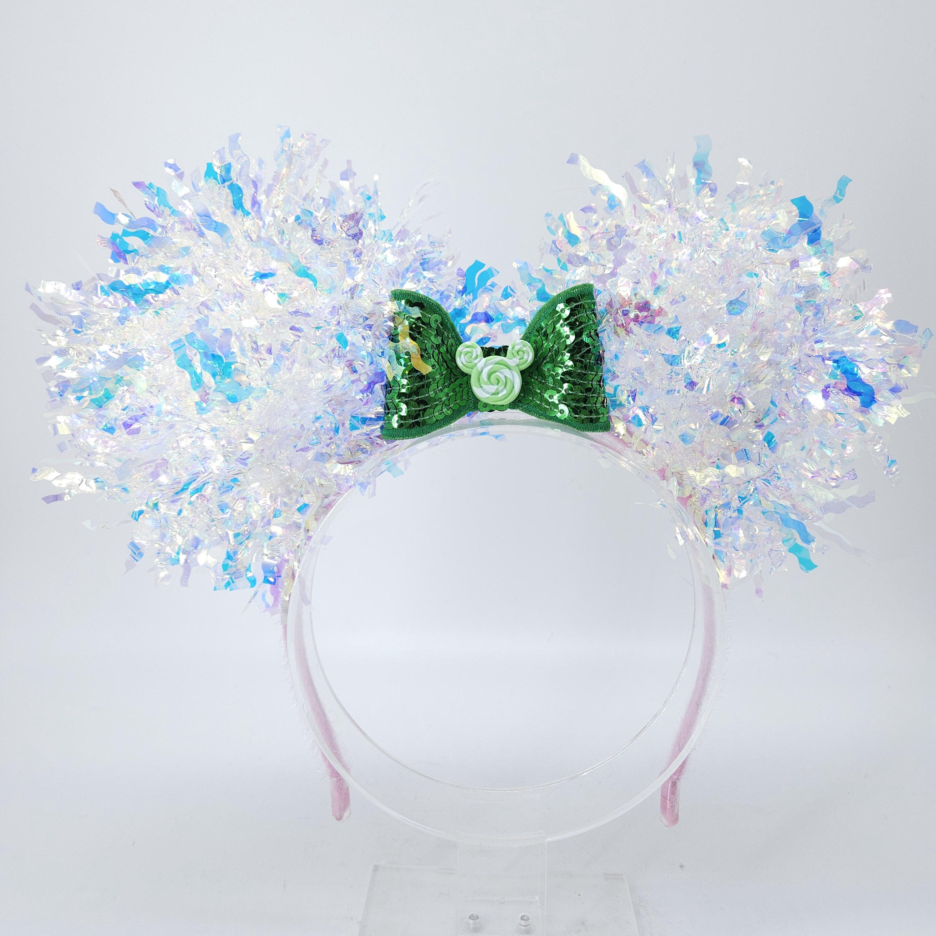 Green Candy Mickey Ears: Light Up DisneyBound Ears, Holographic Iridescent Minnie Princess Headband