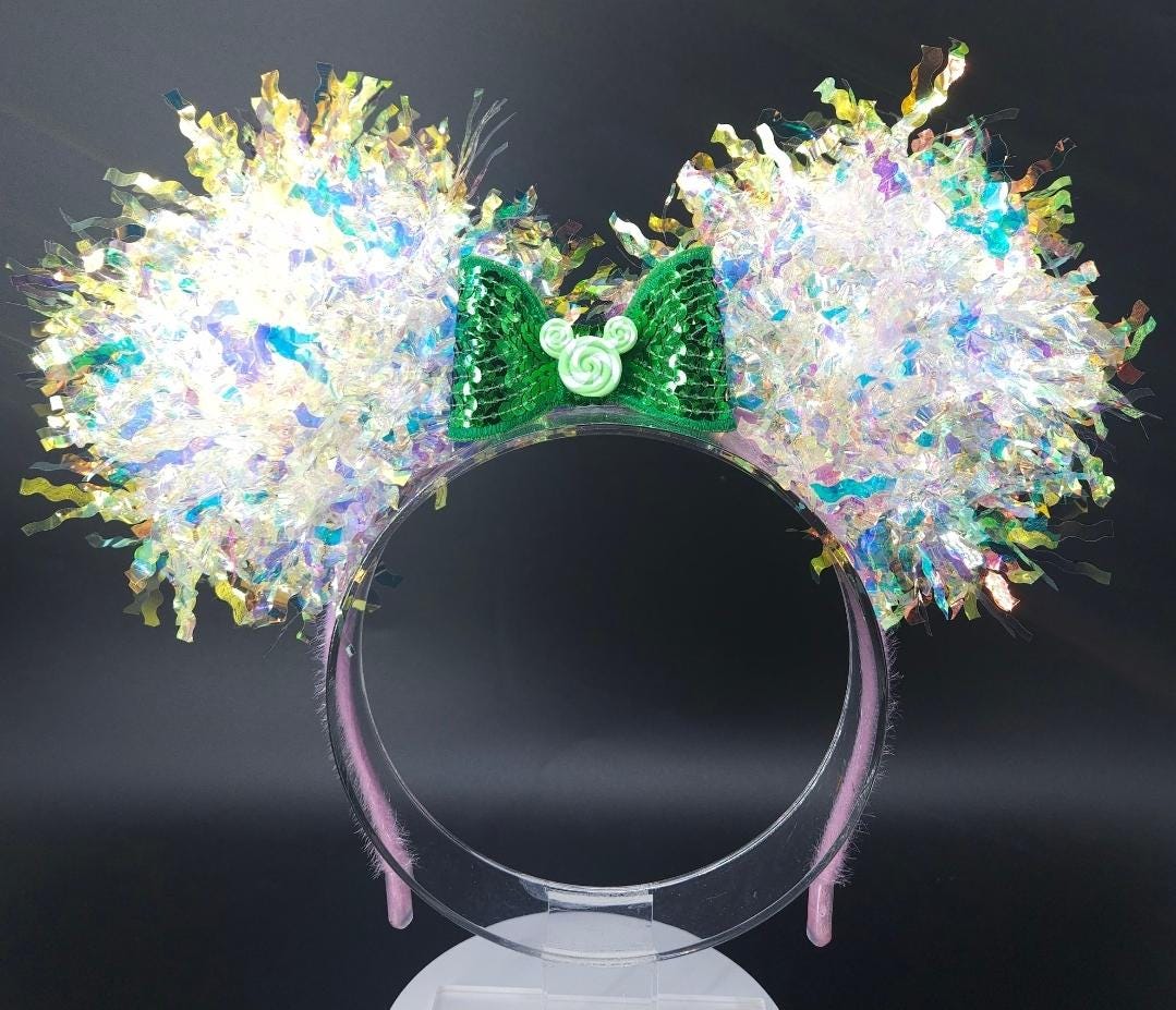 Green Candy Mickey Ears: Light Up DisneyBound Ears, Holographic Iridescent Minnie Princess Headband
