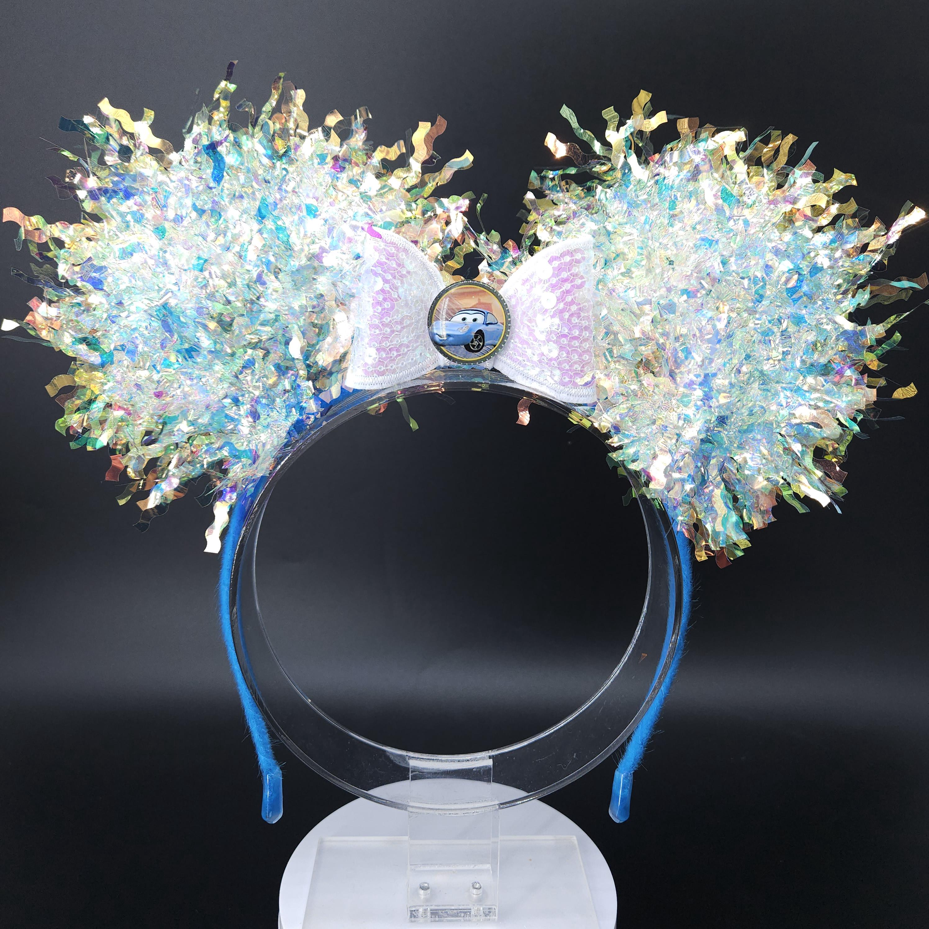 Sally Carrera Mickey Ears: Light Up Blue Iridescent Cars DisneyBound Park Headband