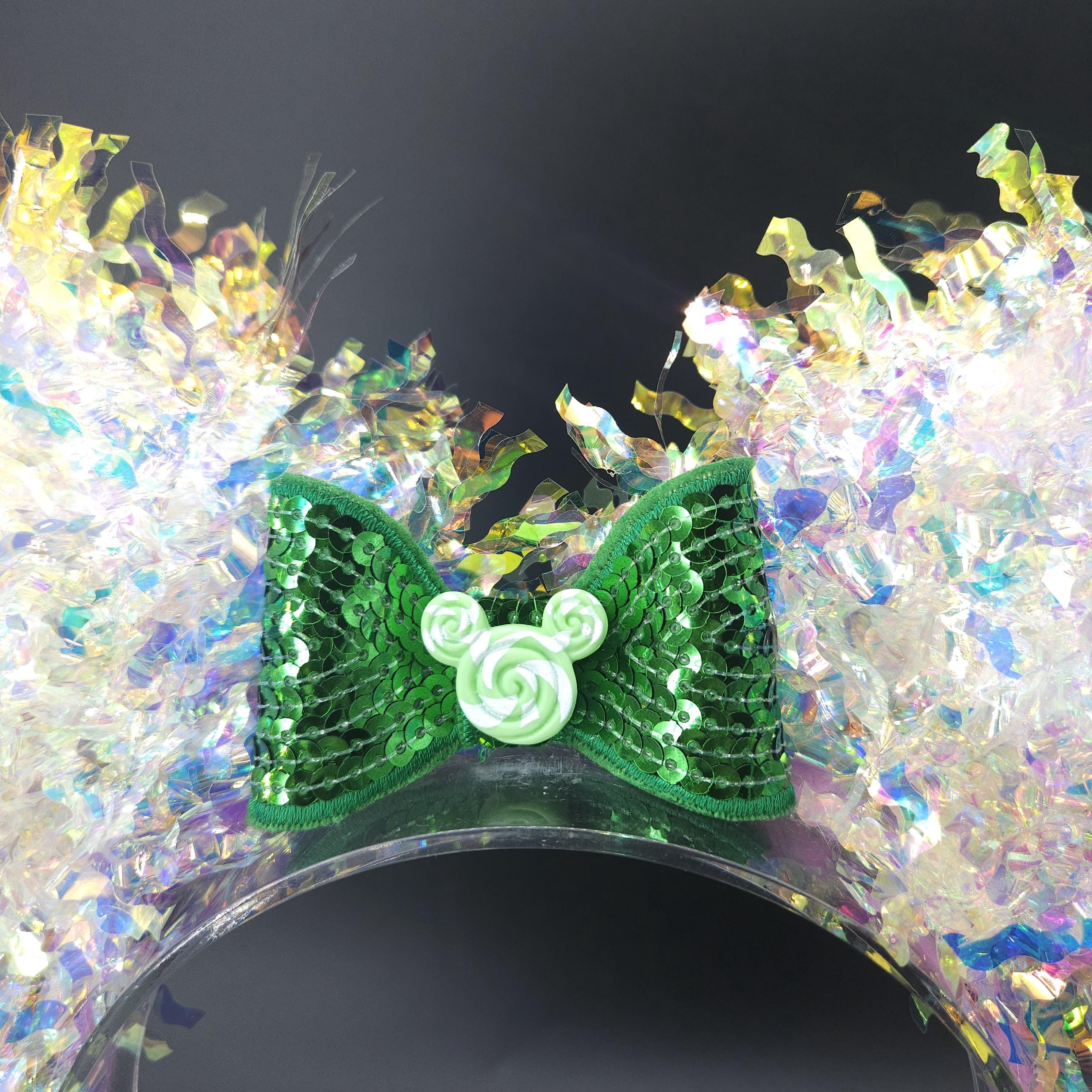 Green Candy Mickey Ears: Light Up DisneyBound Ears, Holographic Iridescent Minnie Princess Headband