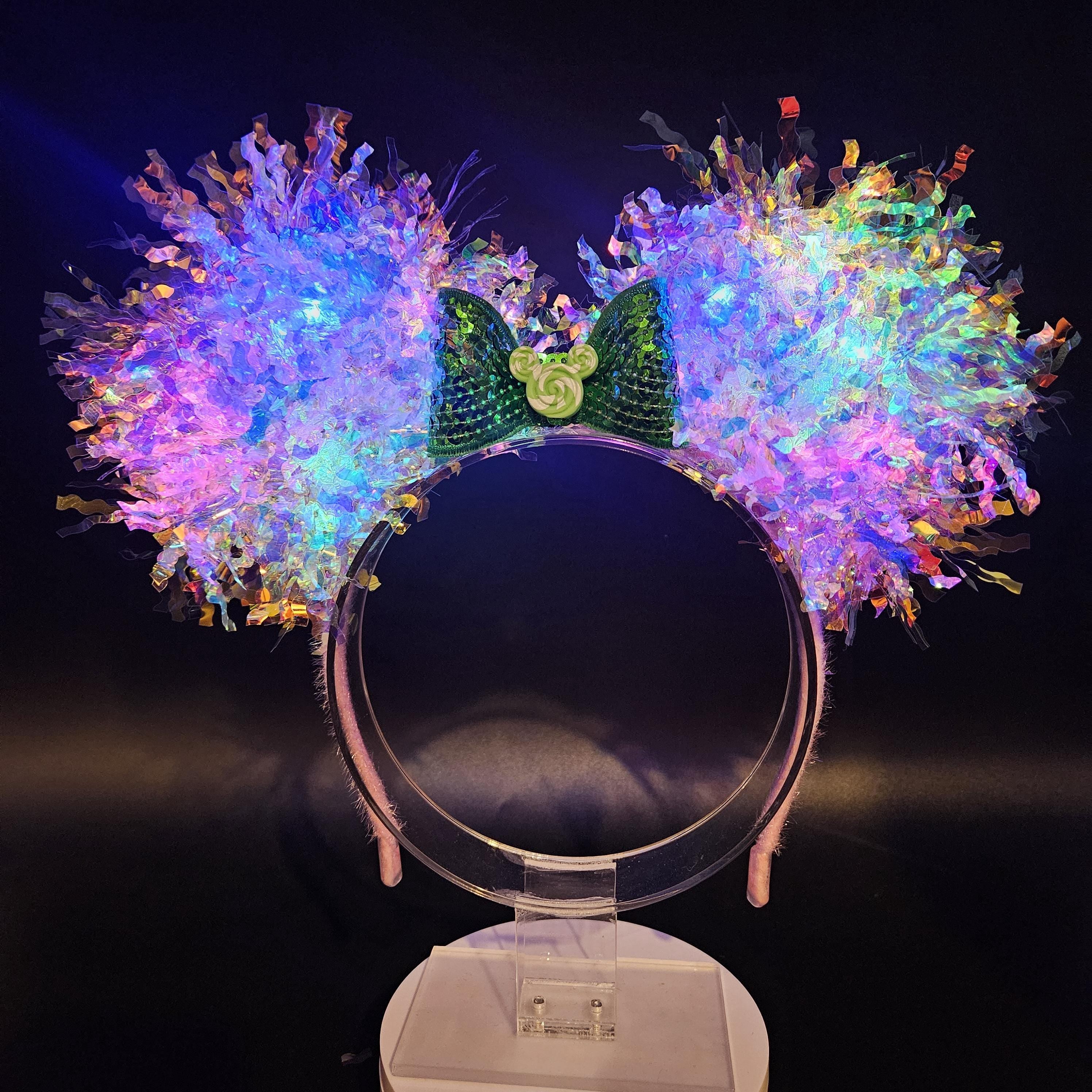 Green Candy Mickey Ears: Light Up DisneyBound Ears, Holographic Iridescent Minnie Princess Headband