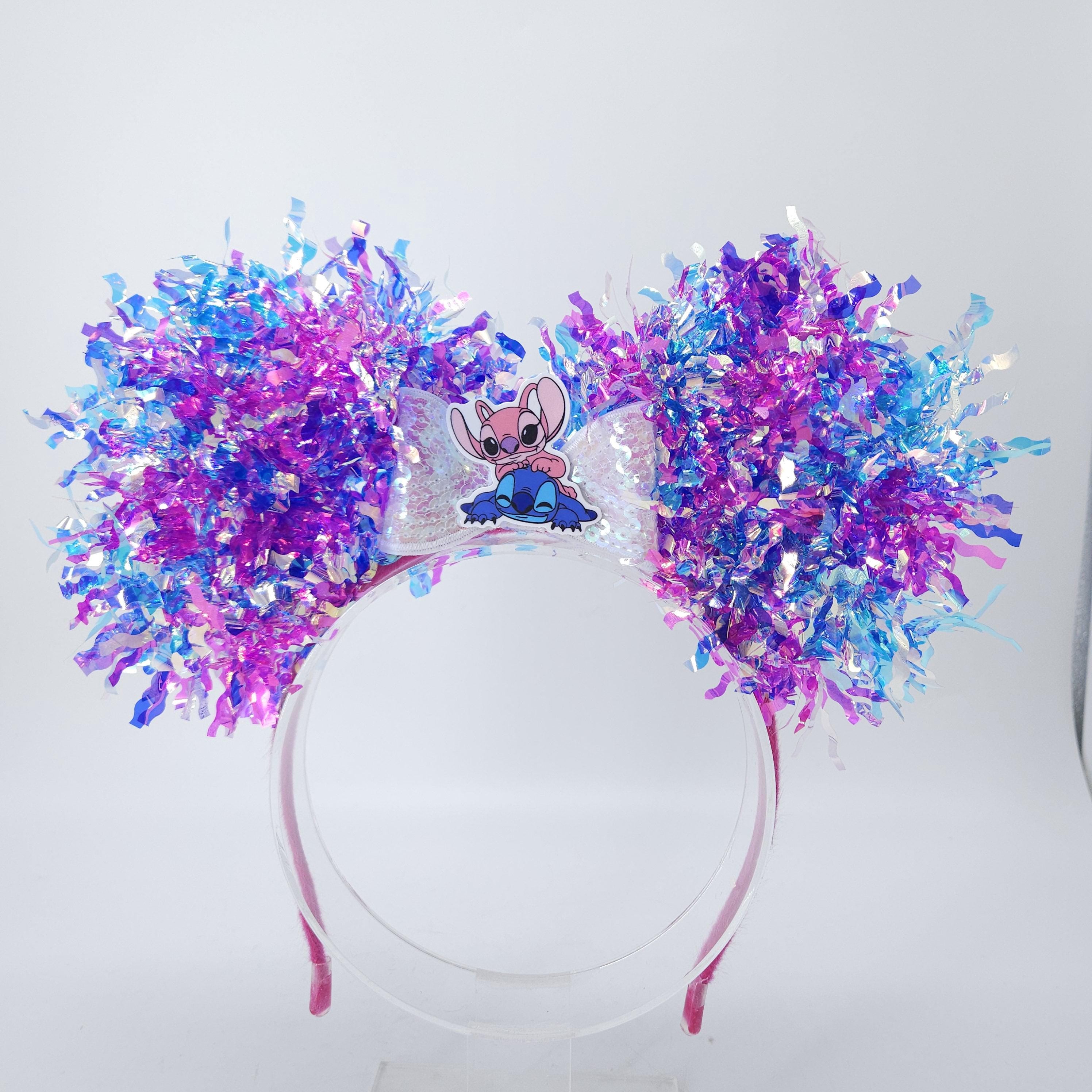 Stitch & Angel Light-Up Mickey Ears, Iridescent Pink and Blue Park Headband