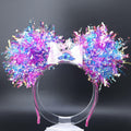 Stitch & Angel Light-Up Mickey Ears, Iridescent Pink and Blue Park Headband