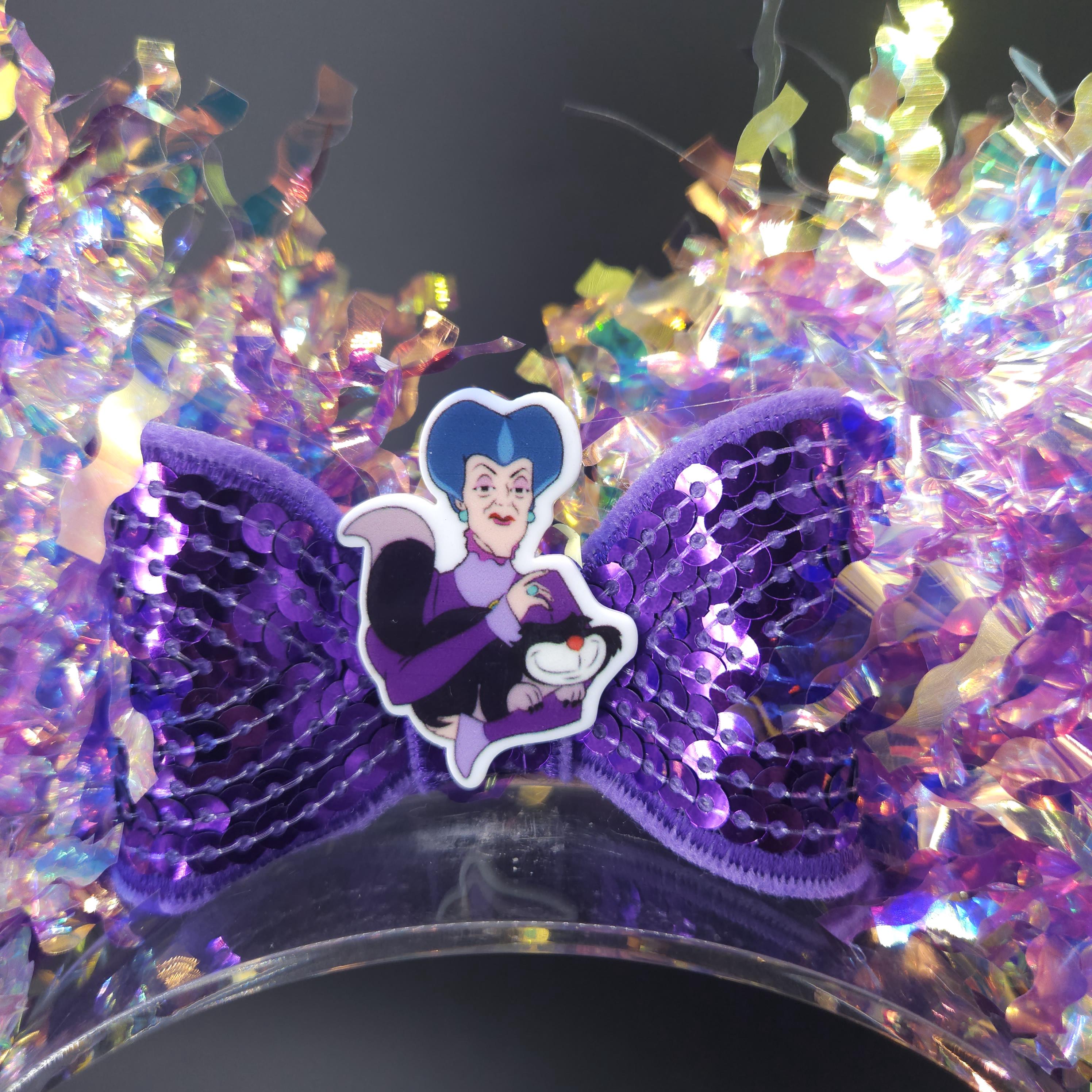 Wicked Stepmother Mickey Ears: Light Up Iridescent Purple Villain Lady Tremaine Park Headband