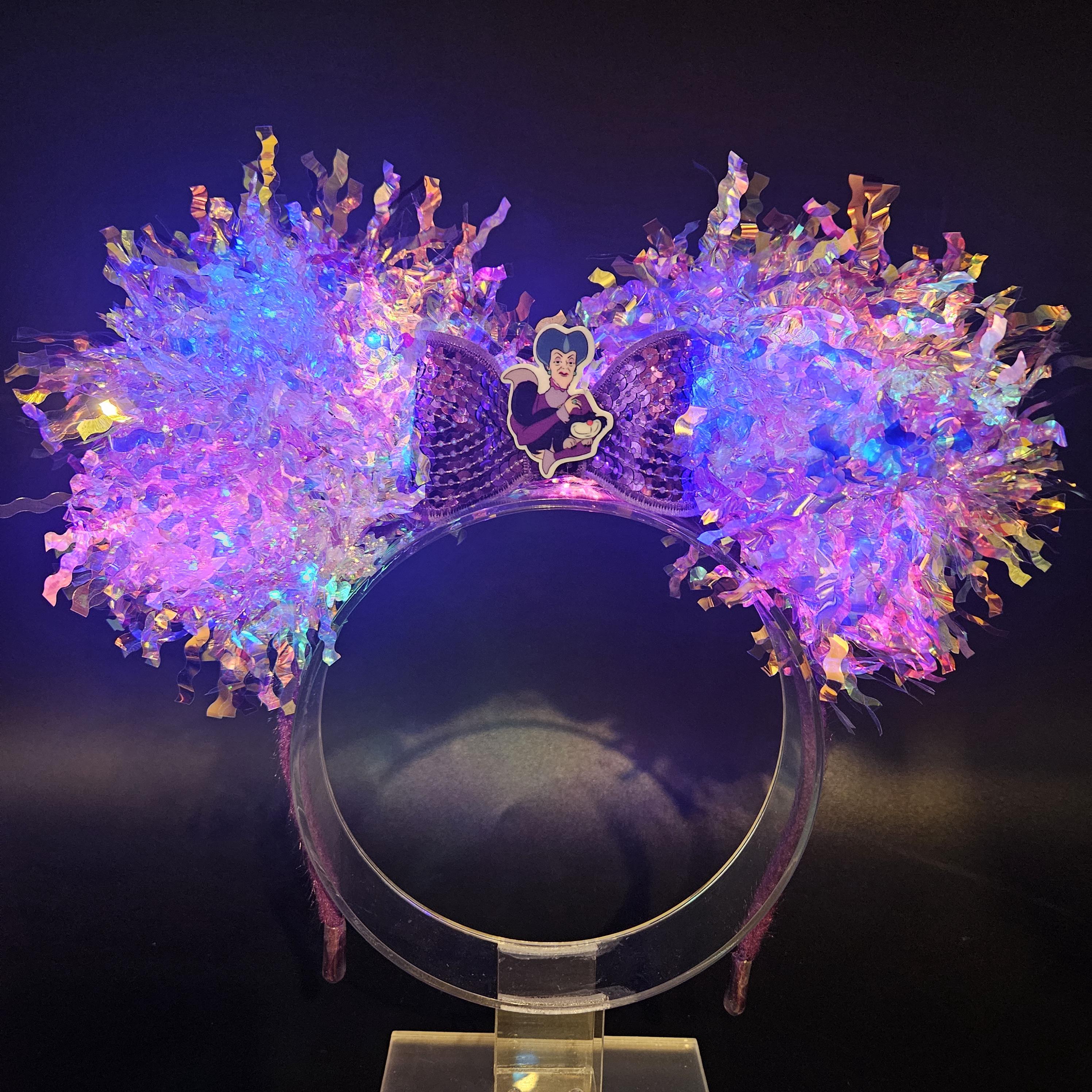 Wicked Stepmother Mickey Ears: Light Up Iridescent Purple Villain Lady Tremaine Park Headband