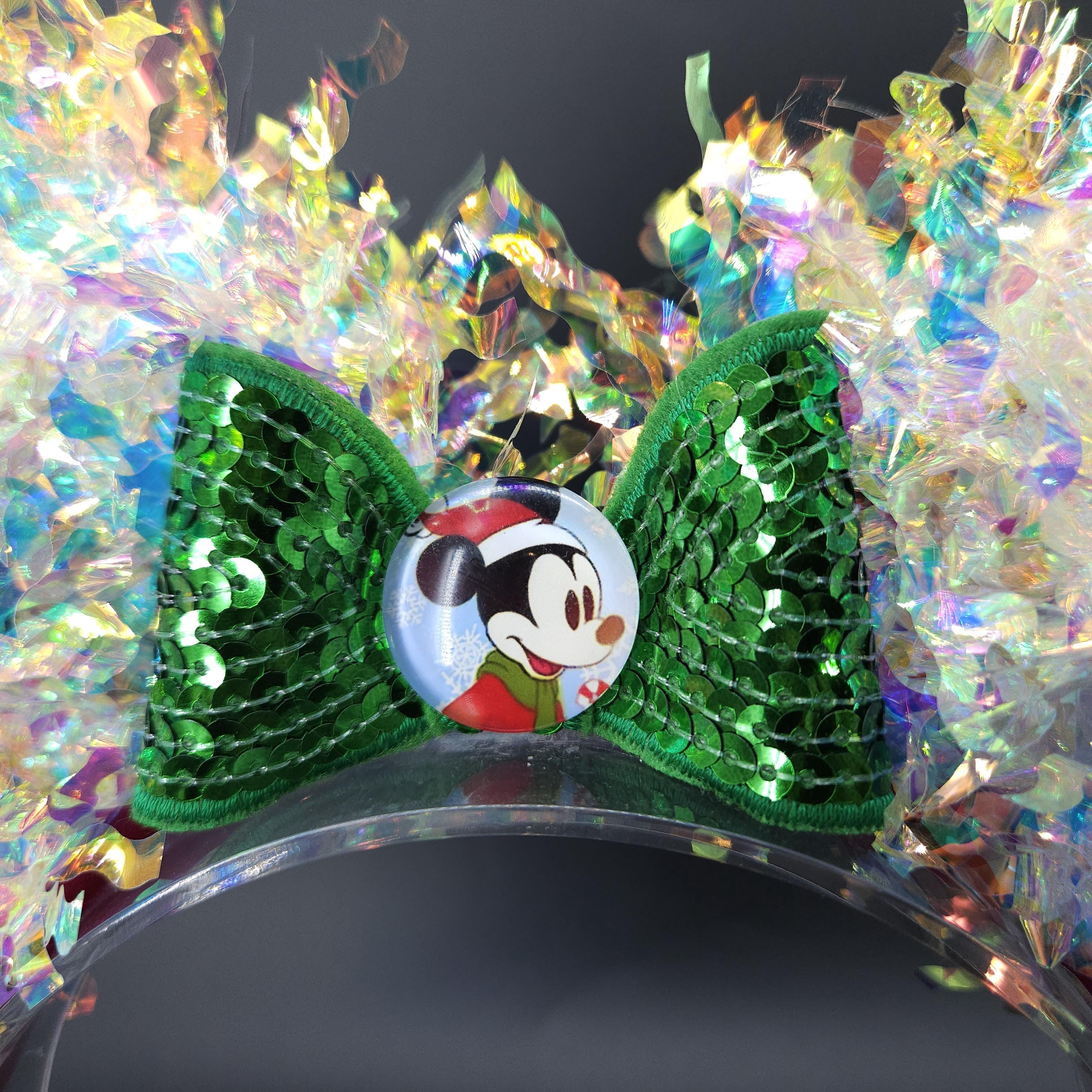 Christmas Mickey Santa Ears: Light-Up Classic Holiday Iridescent Park Headband