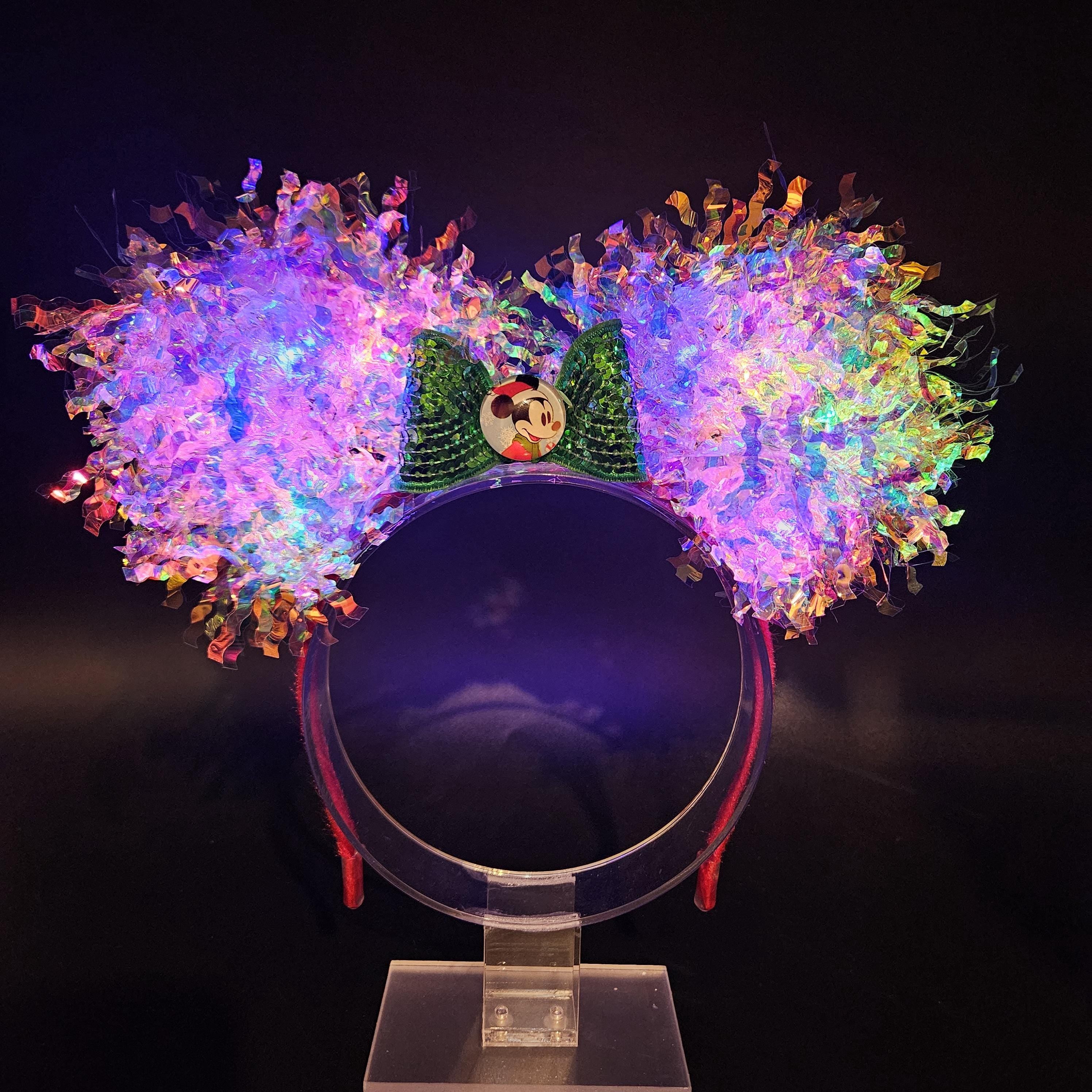 Christmas Mickey Santa Ears: Light-Up Classic Holiday Iridescent Park Headband
