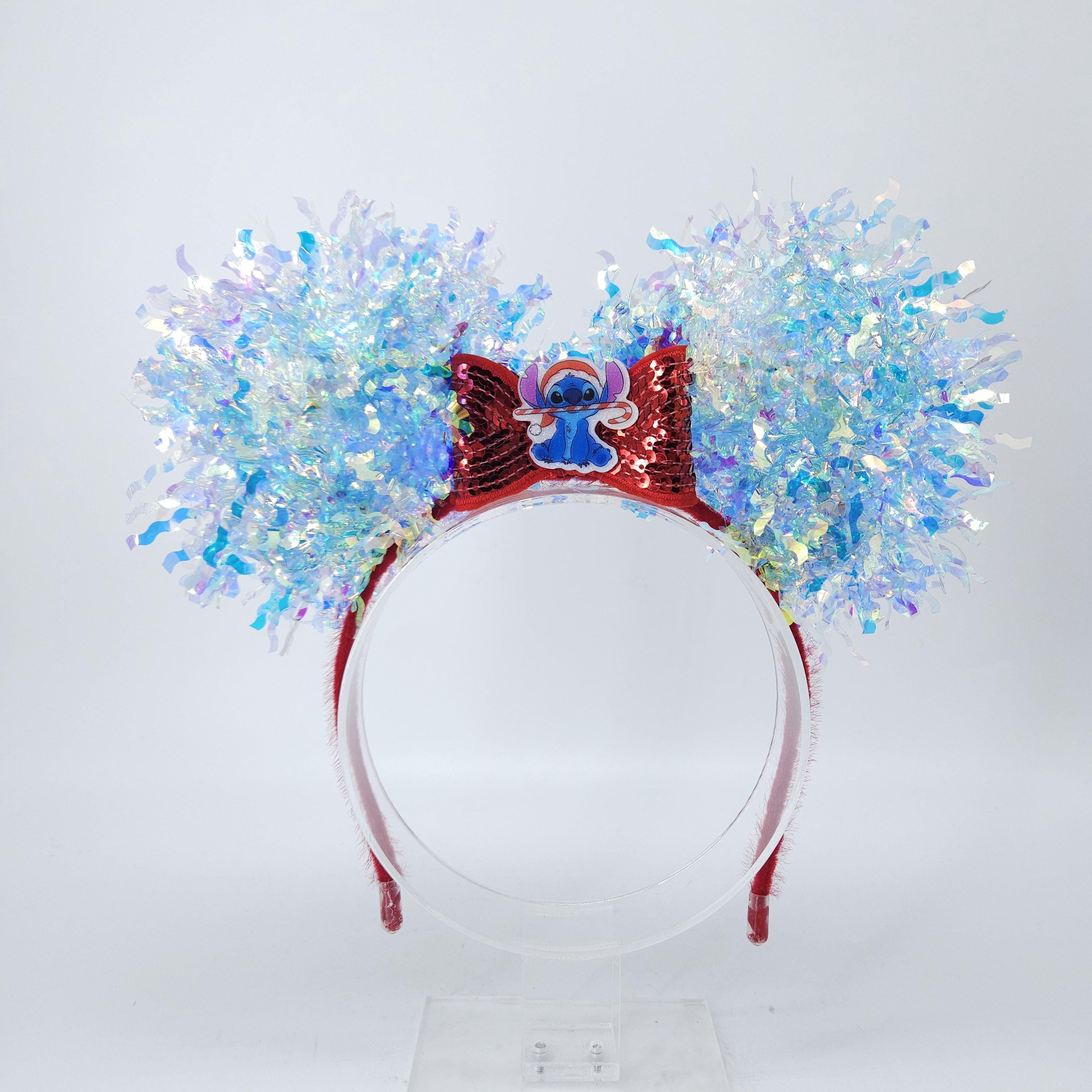 Christmas Stitch Santa Ears: Light-Up Candy Cane Holiday Iridescent Park Headband