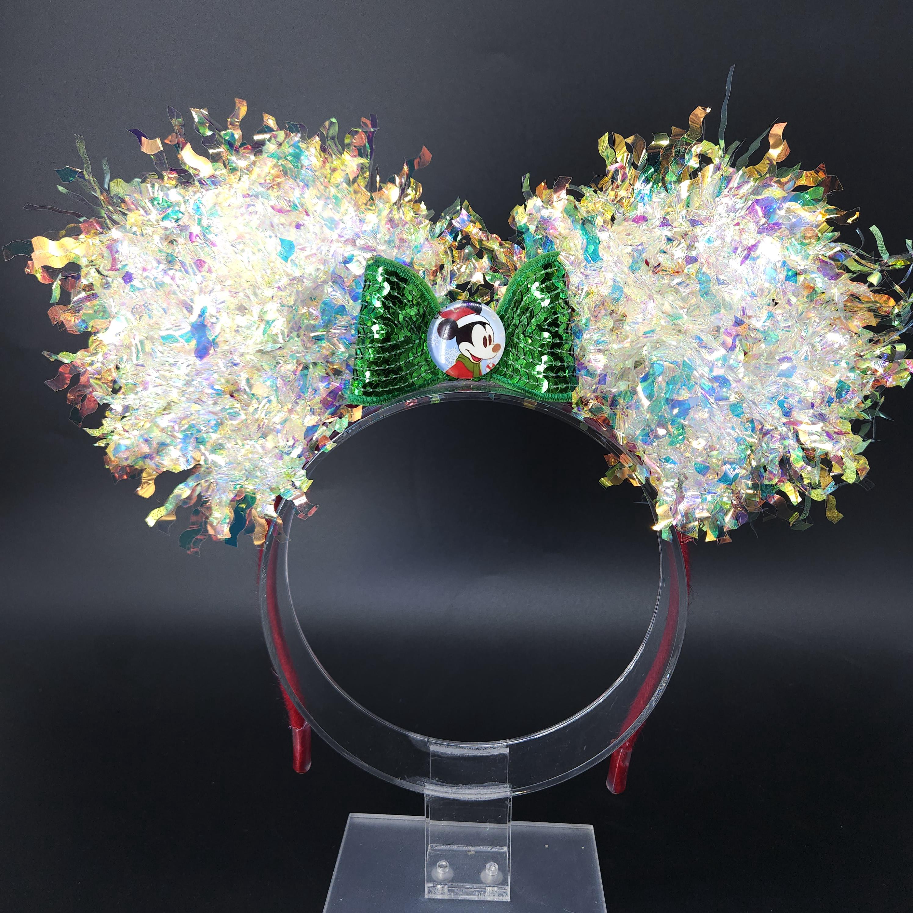 Christmas Mickey Santa Ears: Light-Up Classic Holiday Iridescent Park Headband
