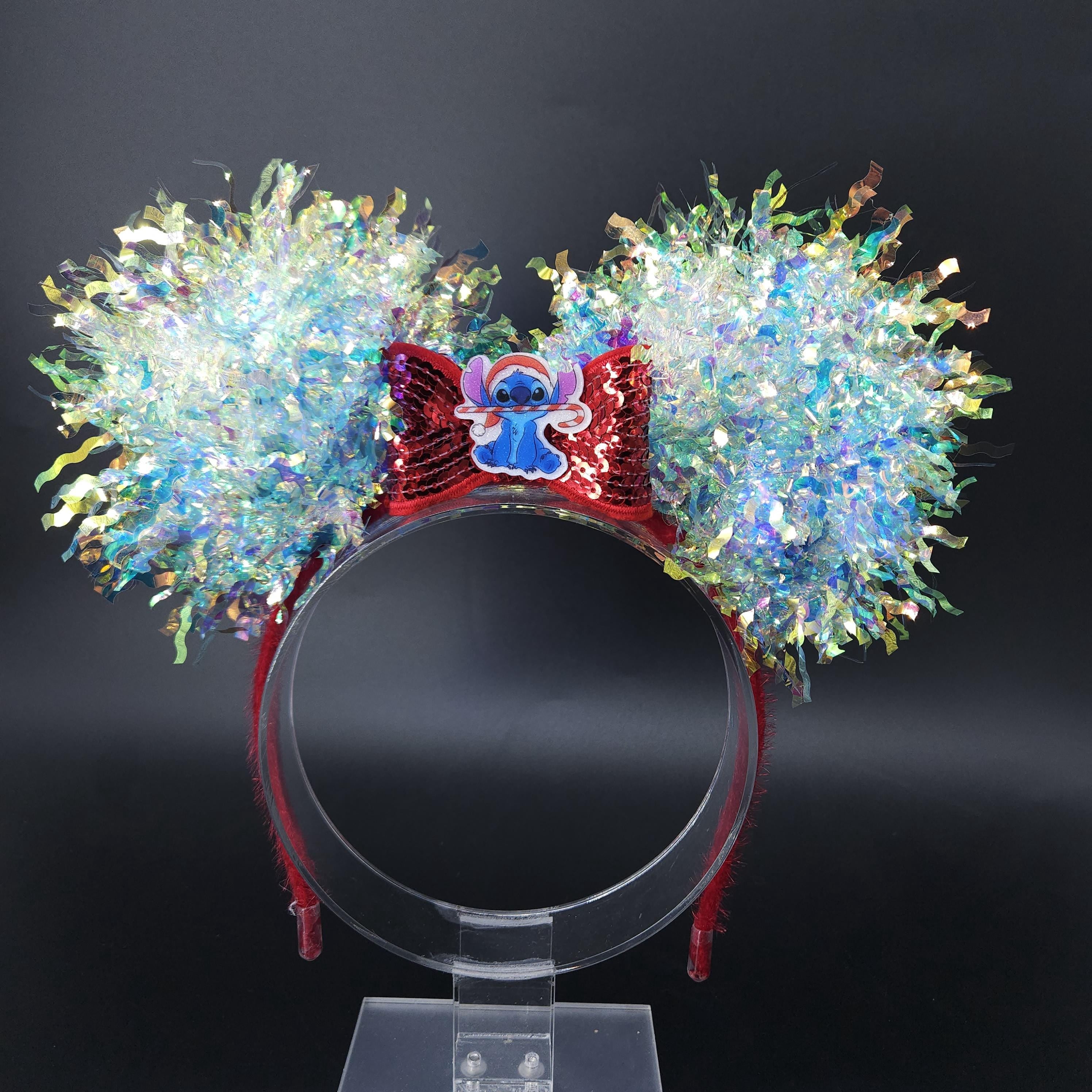 Christmas Stitch Santa Ears: Light-Up Candy Cane Holiday Iridescent Park Headband