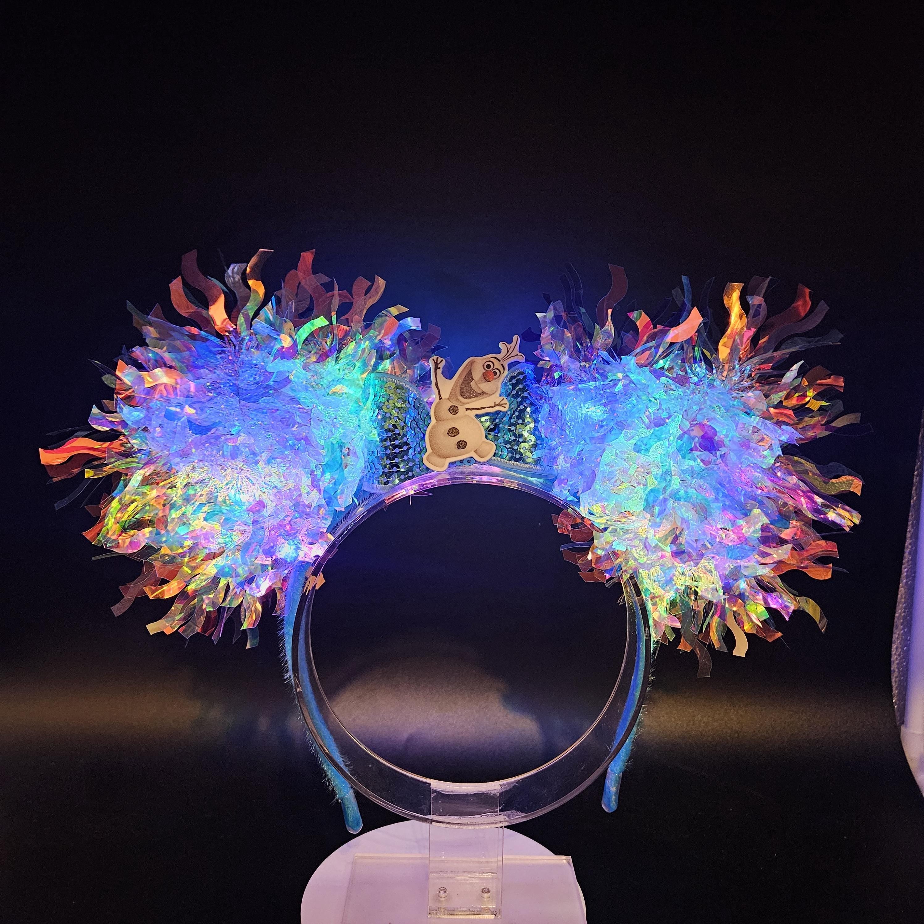 Light-Up Olaf Mickey Ears - Snowman Iridescent Holographic Park Headband