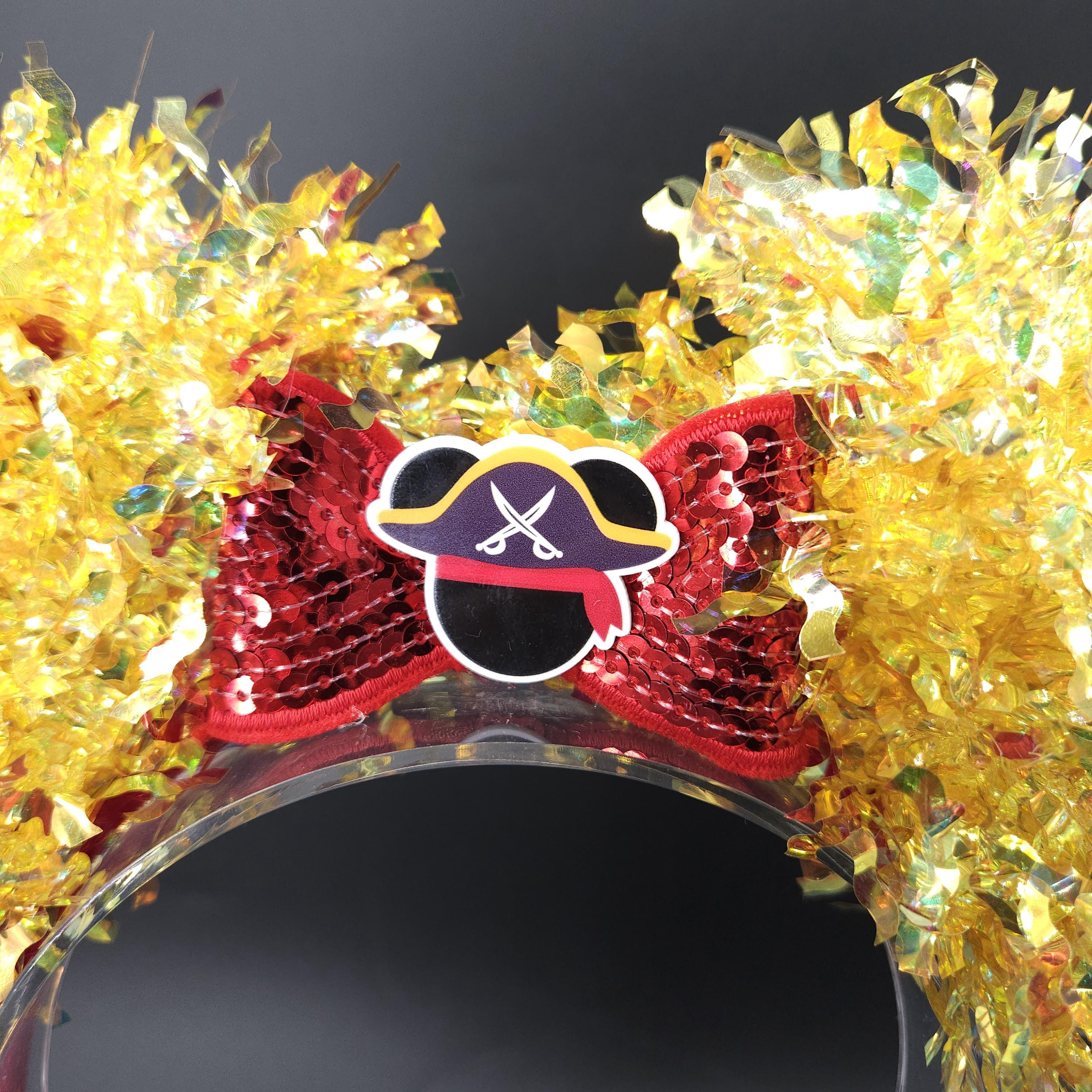 Pirate Night Mickey Ears: Light Up Yellow Iridescent Cruise Party Mouse Headband