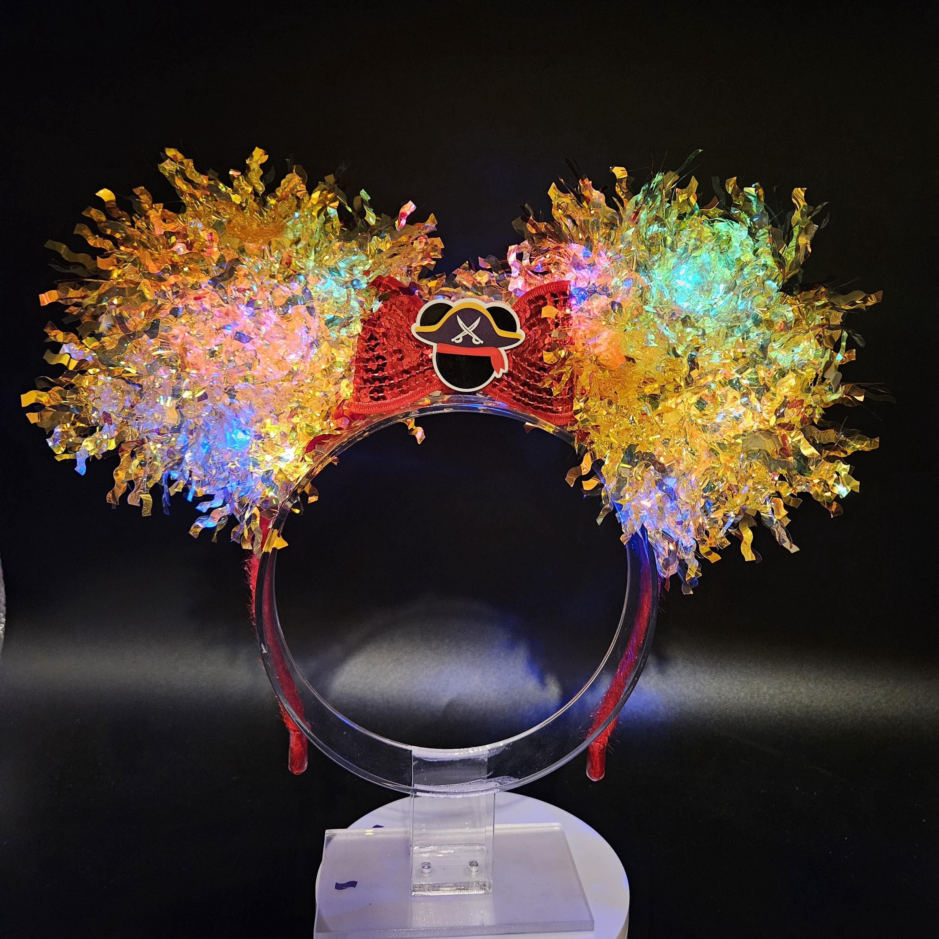 Pirate Night Mickey Ears: Light Up Yellow Iridescent Cruise Party Mouse Headband