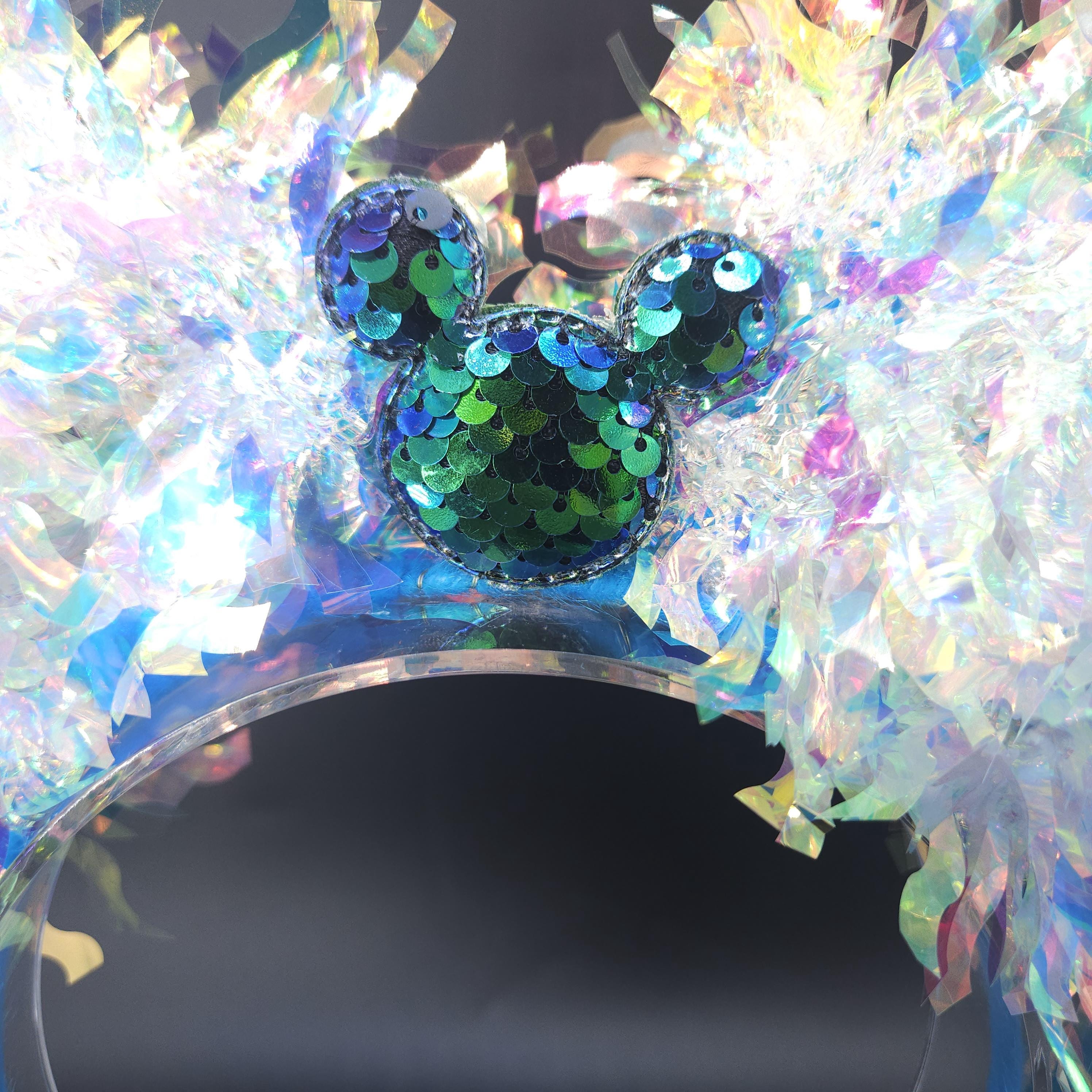 Iridescent Teal Mickey Ears: Light Up Ice Princess DisneyBound Headband