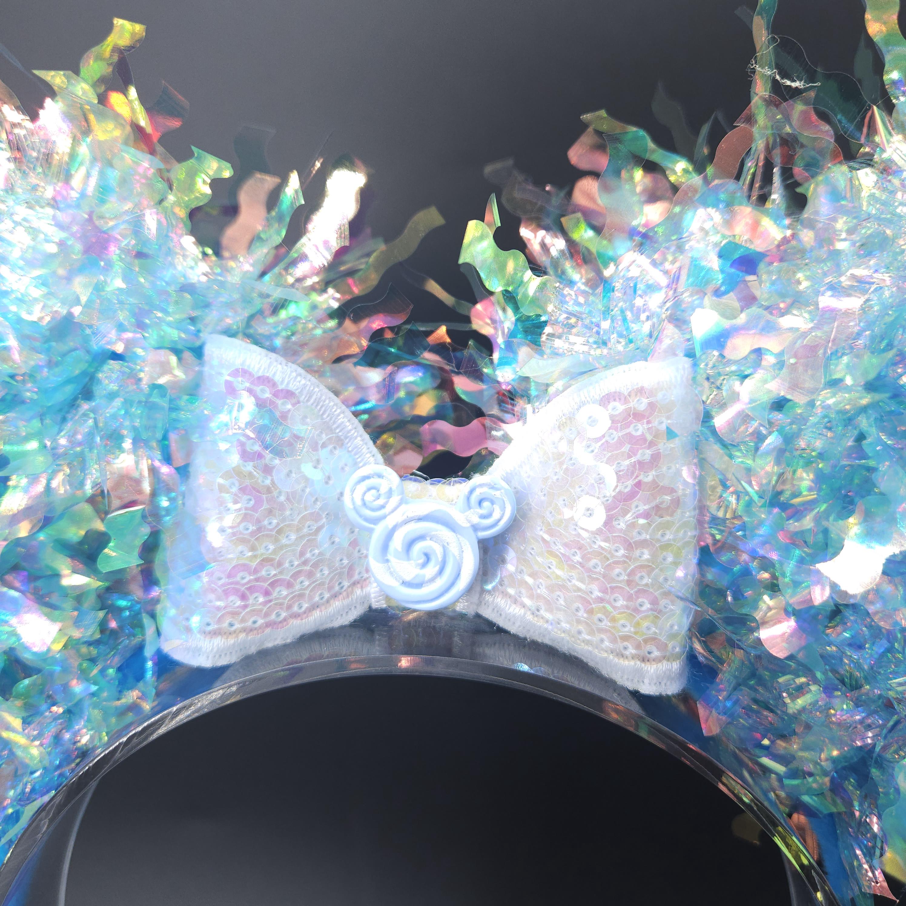 Blue Candy Mickey Ears: Light Up DisneyBound Ears, Holographic Iridescent Minnie Princess Headband