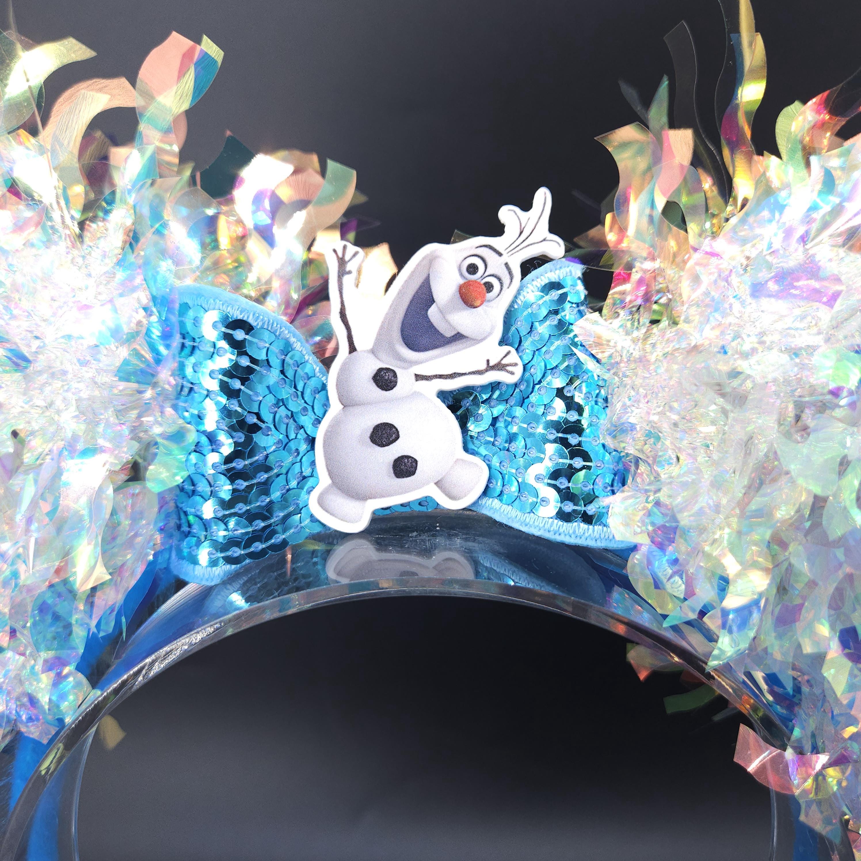 Light-Up Olaf Mickey Ears - Snowman Iridescent Holographic Park Headband