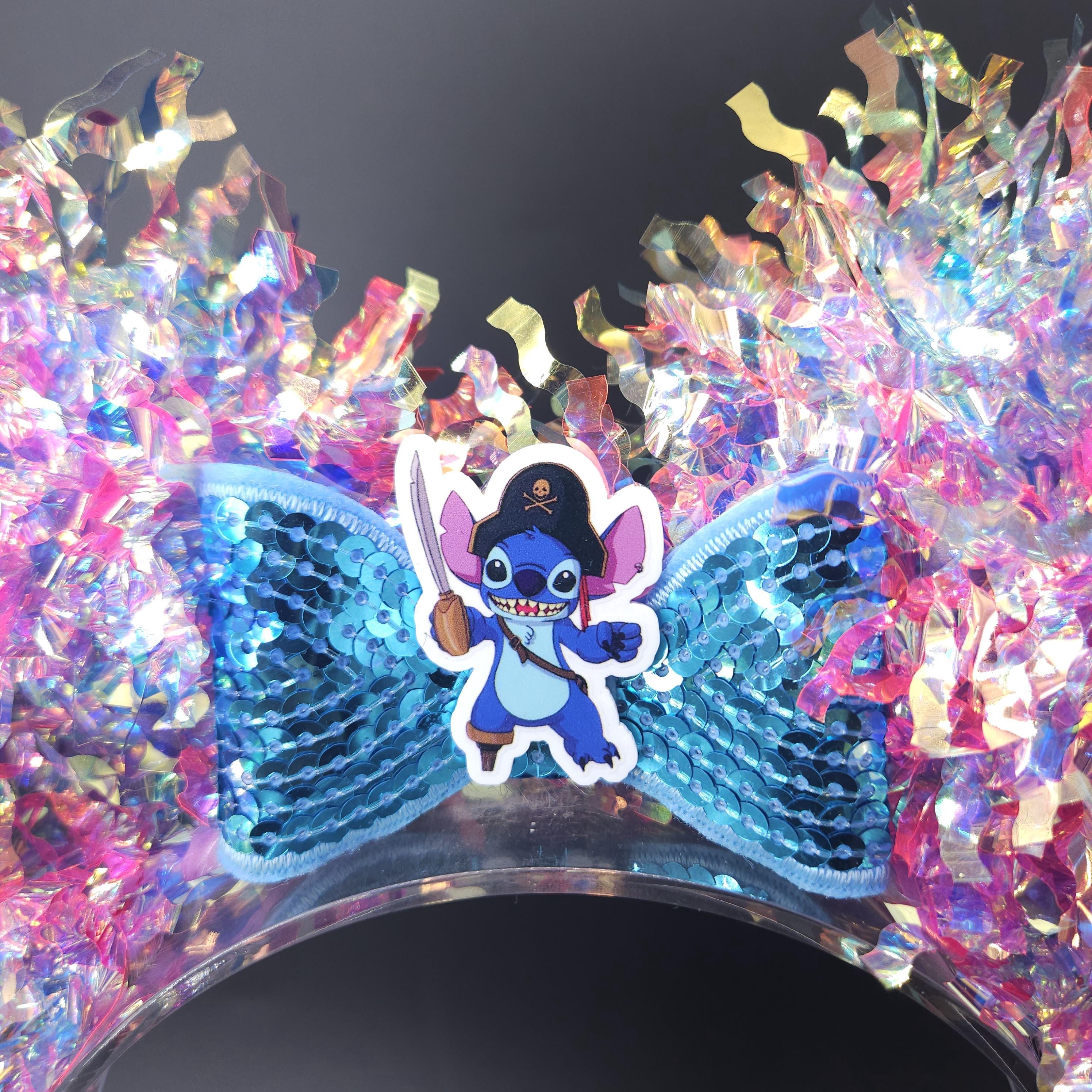Stitch Pirate Mickey Ears: Light Up Iridescent Cruise Party Mouse Headband