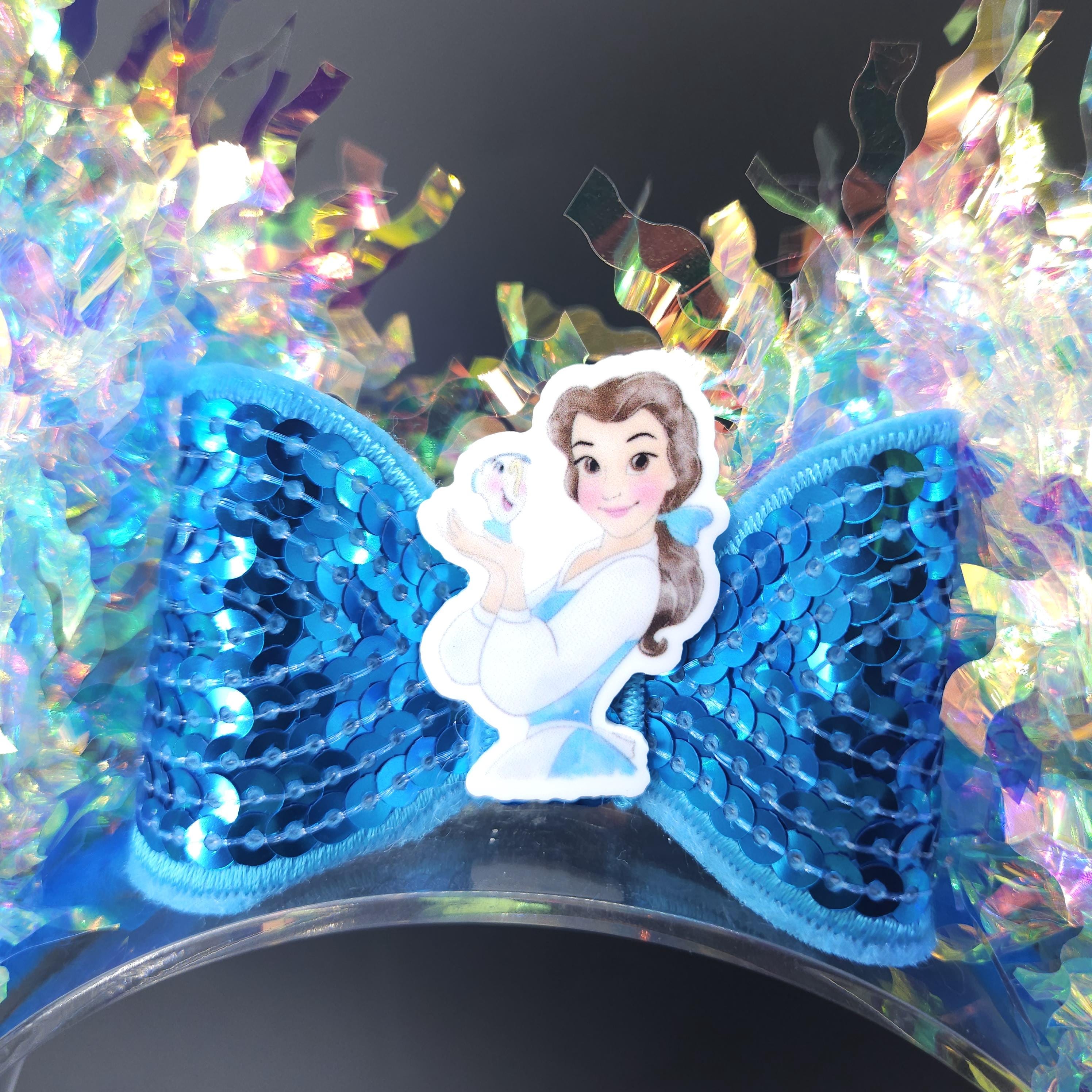 Beauty and The Beast Ears: Iridescent Mickey Princess Belle, Blue and White Park Headband