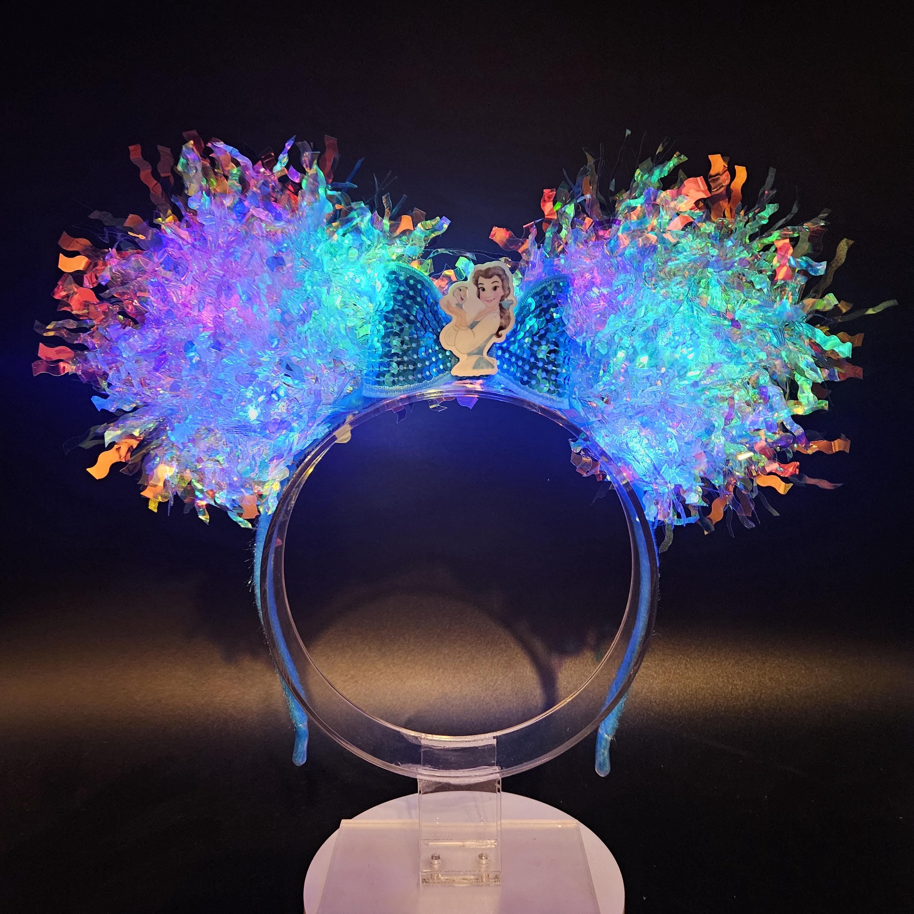 Beauty and The Beast Ears: Iridescent Mickey Princess Belle, Blue and White Park Headband